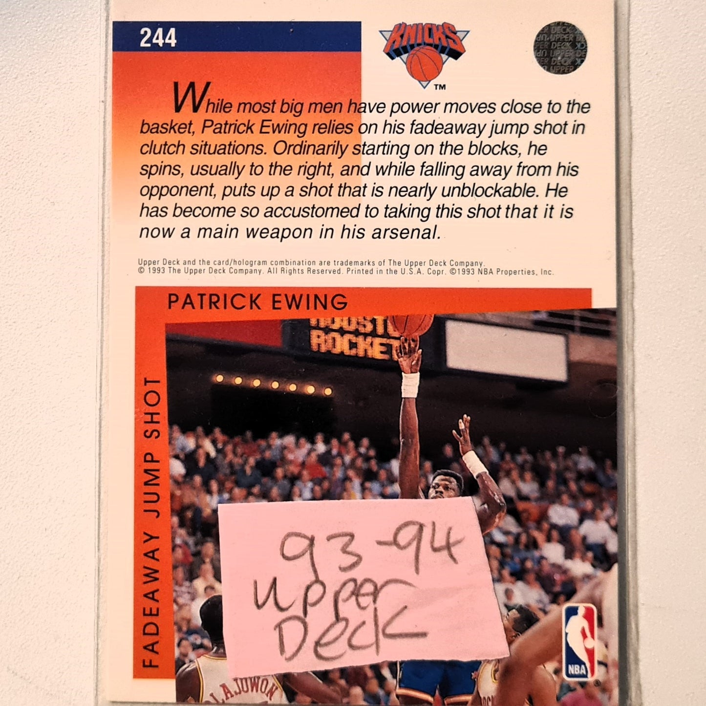 Patrick Ewing 1993 Upper-Deck Signature Moves #244 NBA Basketball New York Knicks Excellent Sleeved
