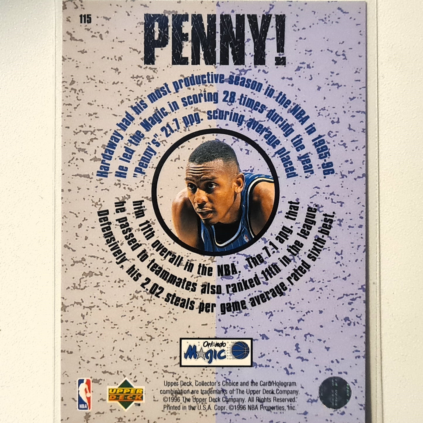 Anfernee Hardaway 1995 Upper-Deck "Penny" #115 NBA Basketball Orlando Magic Excellent Sleeved