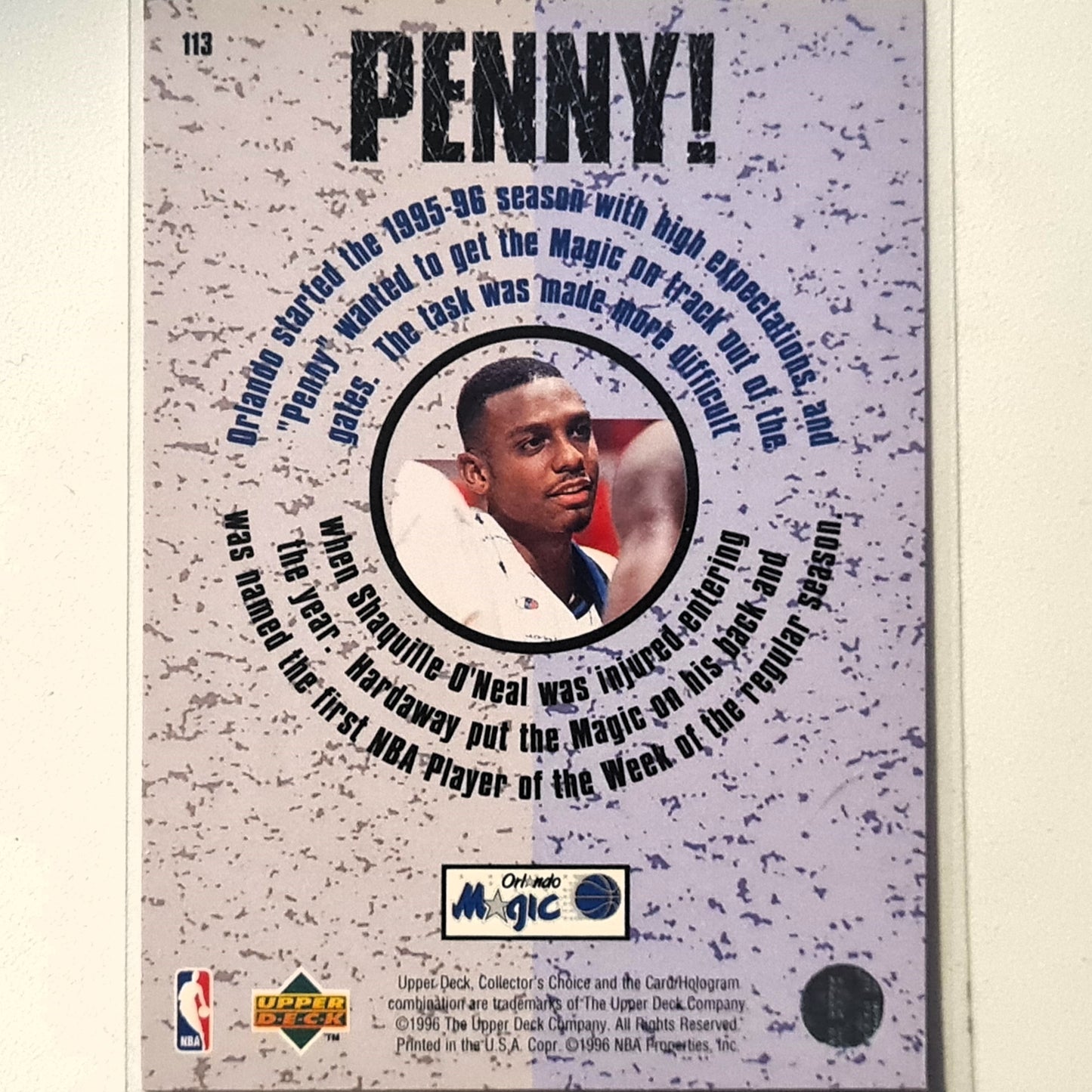 Anfernee Hardaway 1995 Upper-Deck "Penny" #113 NBA Basketball Orlando Magic Excellent Sleeved