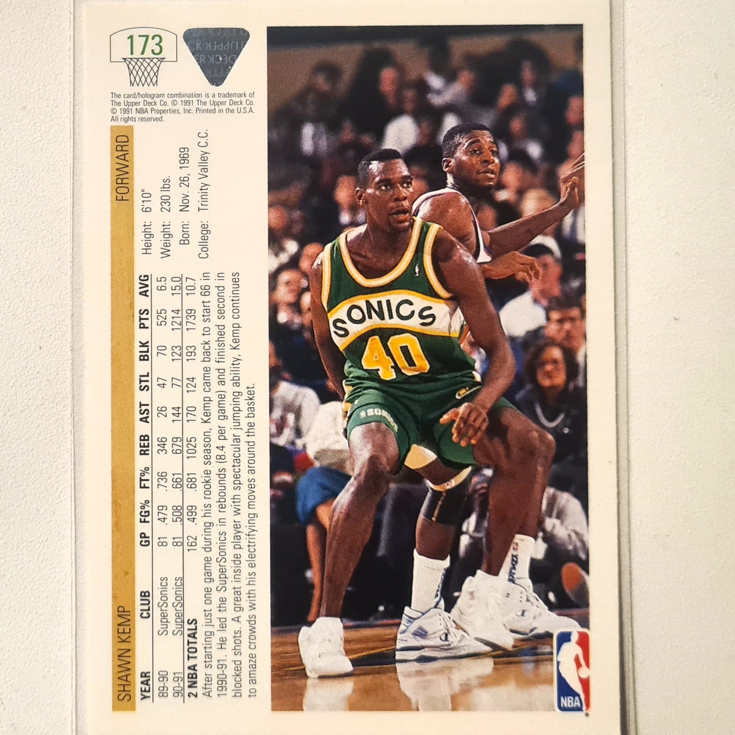 Shawn Kemp 1991 Upper-Deck #173 NBA Basketball Seattle Super Sonics Excellent Sleeved