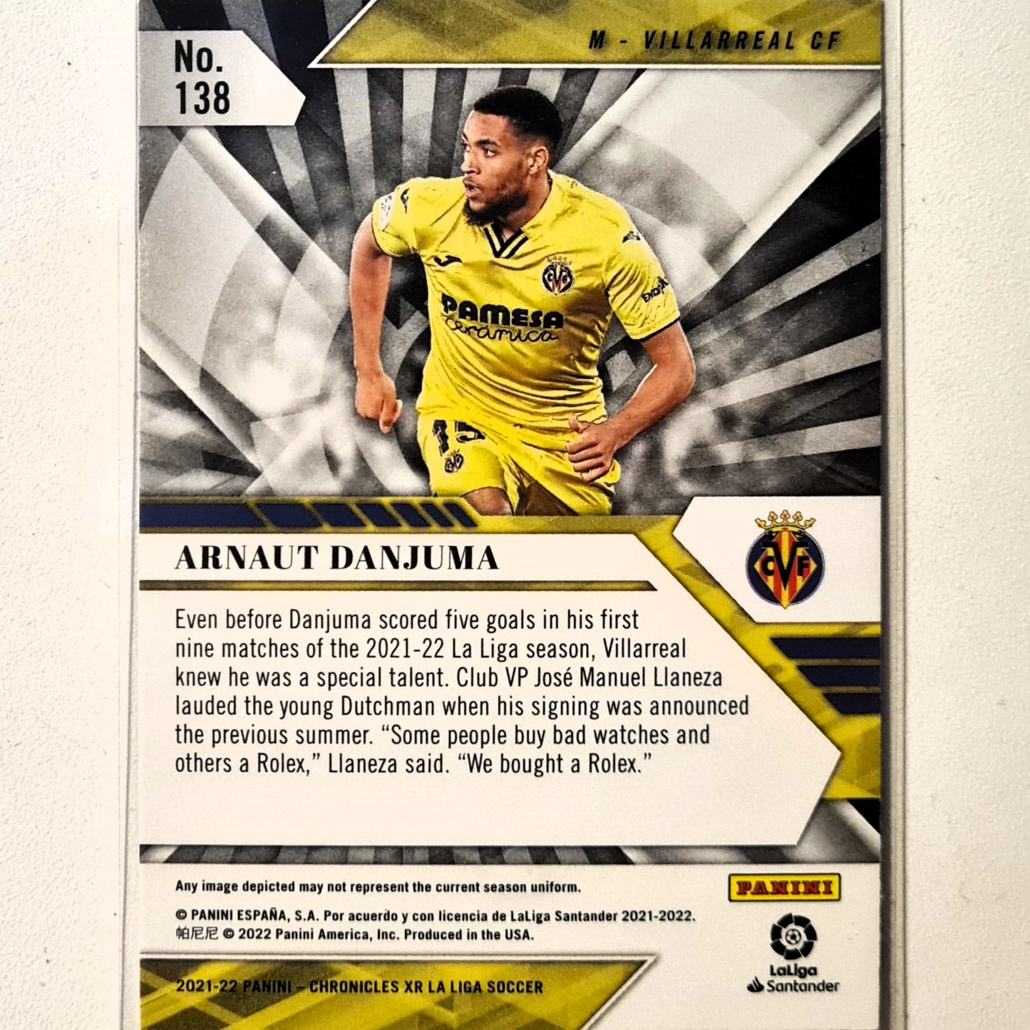 Arnaut Danjuma 2021-22 Panini Chronicles XR Serie A #138 soccer football Villarreal Very good Sleeved