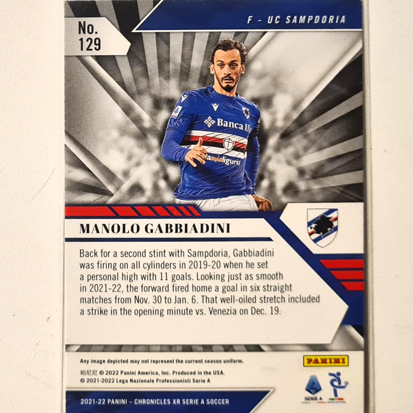 Manolo Gabbiadini 2021-22 Panini Chronicles XR Serie A #129 soccer football AC Milan Very good Sleeved