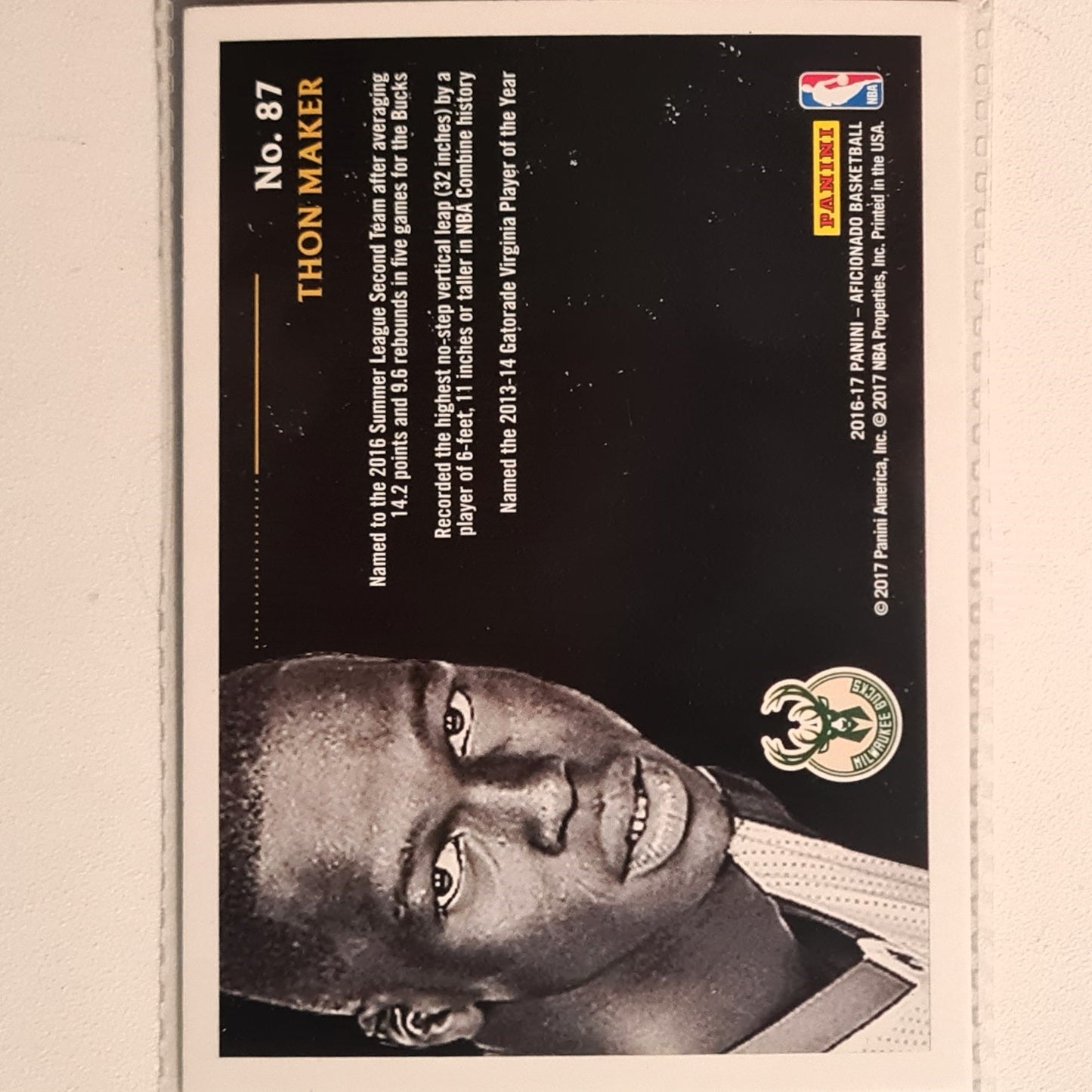Thon Maker 2016-17 Panini Aficionado rookie RC #87 NBA Basketball Milwaukee Bucks excellent Sleeved