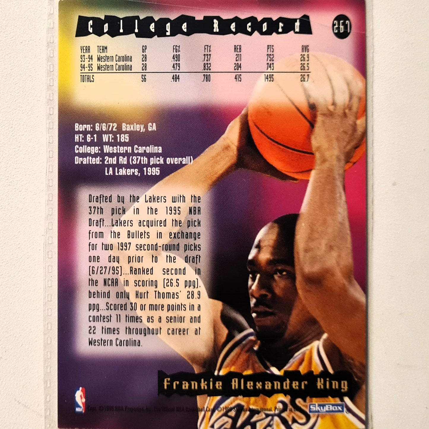 Frankie King 1996 Skybox NBA Hoops Rookie RC #267 NBA Basketball LA Lakers Very good Sleeved