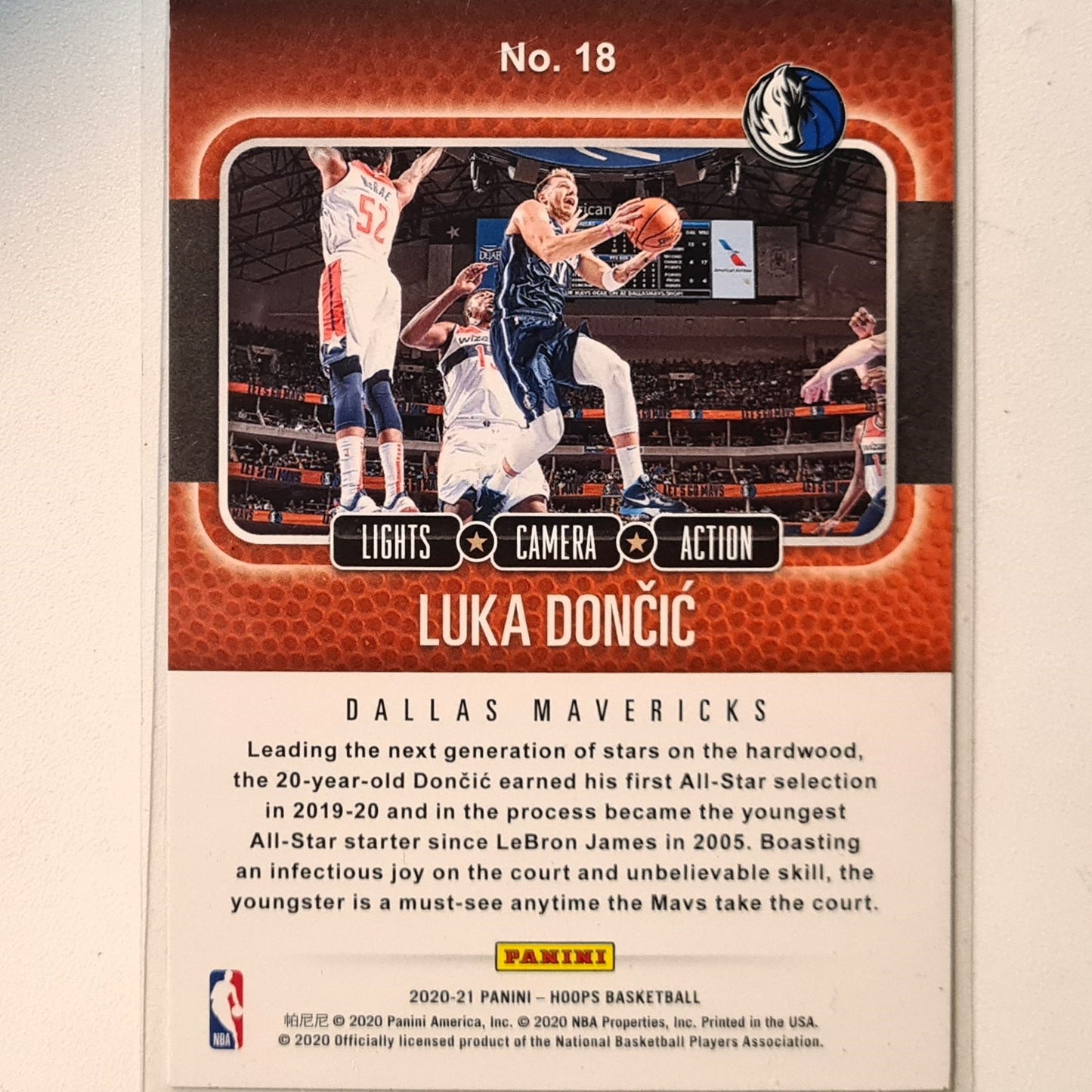 Luka Doncic 2020-21 Panini Hoops lights camera action #18 NBA Basketball Dallas Mavericks very good Sleeved