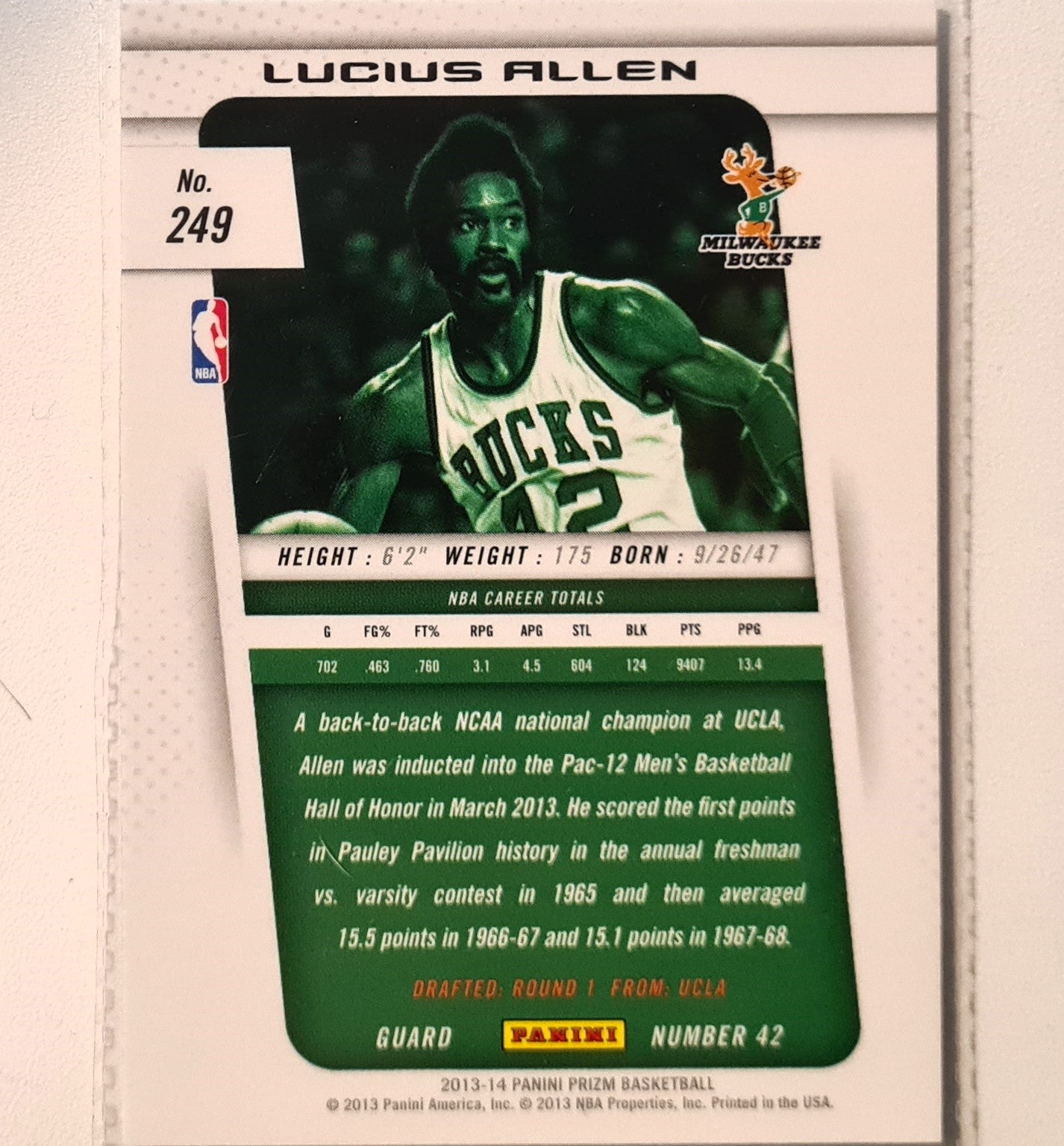 Lucius Allen 2021-22 Panini Prizm #249 NBA Basketball Milwaukee Bucks Excellent Sleeved