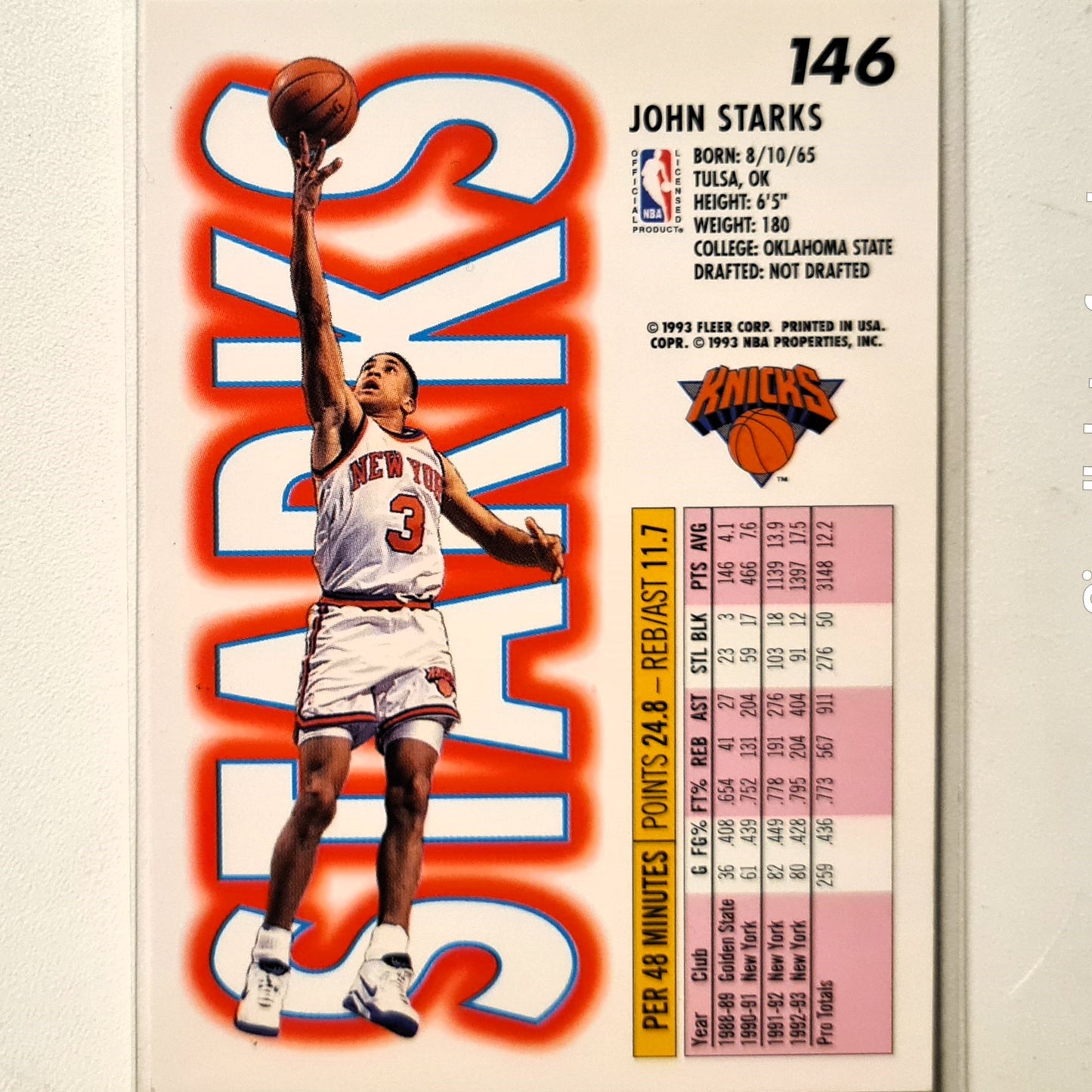 John Starks 1993 Fleer #146 NBA Basketball New York Knicks Excellent/mint Sleeved