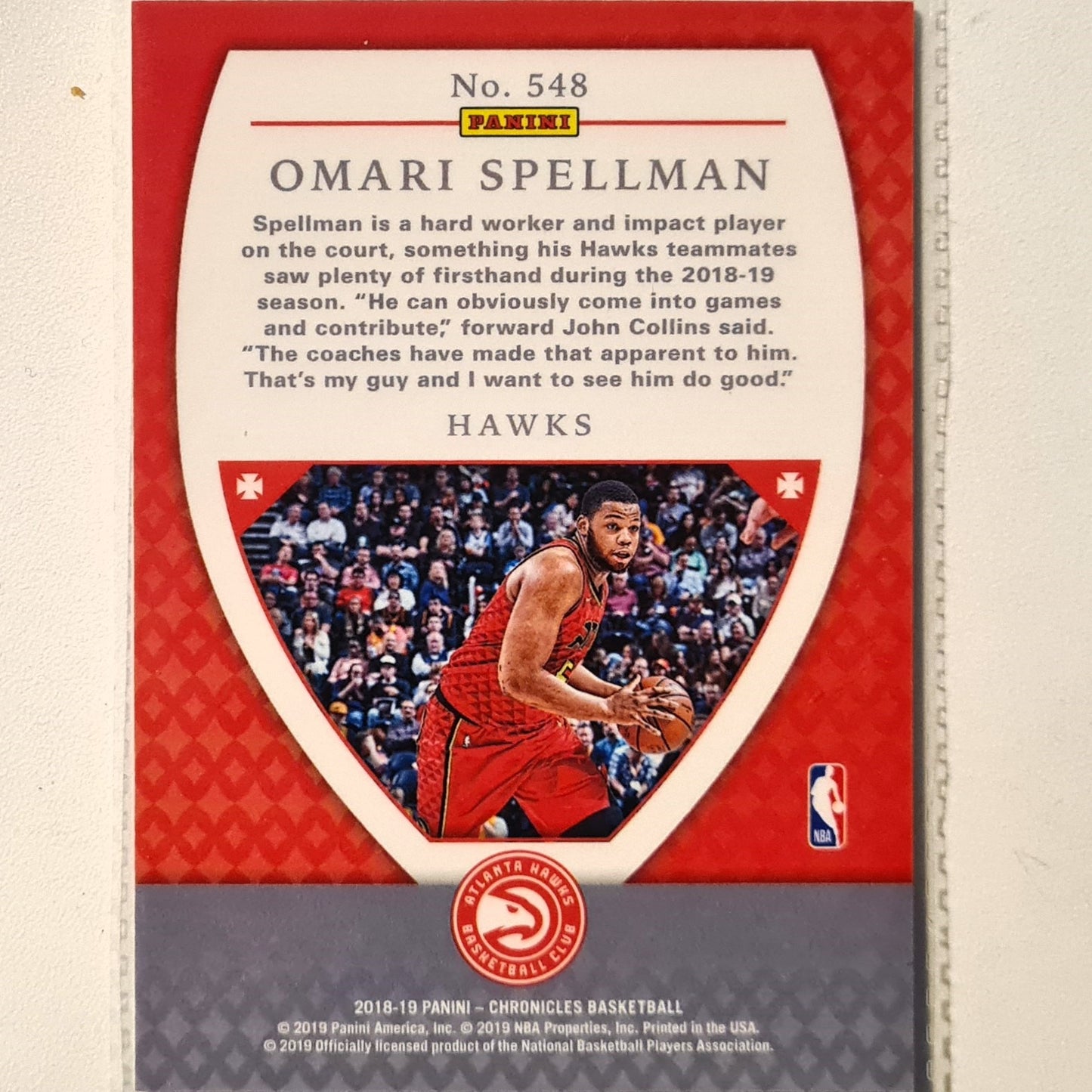 Omari Spellman 2018-19 Panini Chronicles Rookie RC #548 NBA Basketball Atlanta Hawks Excellent/mint Sleeved