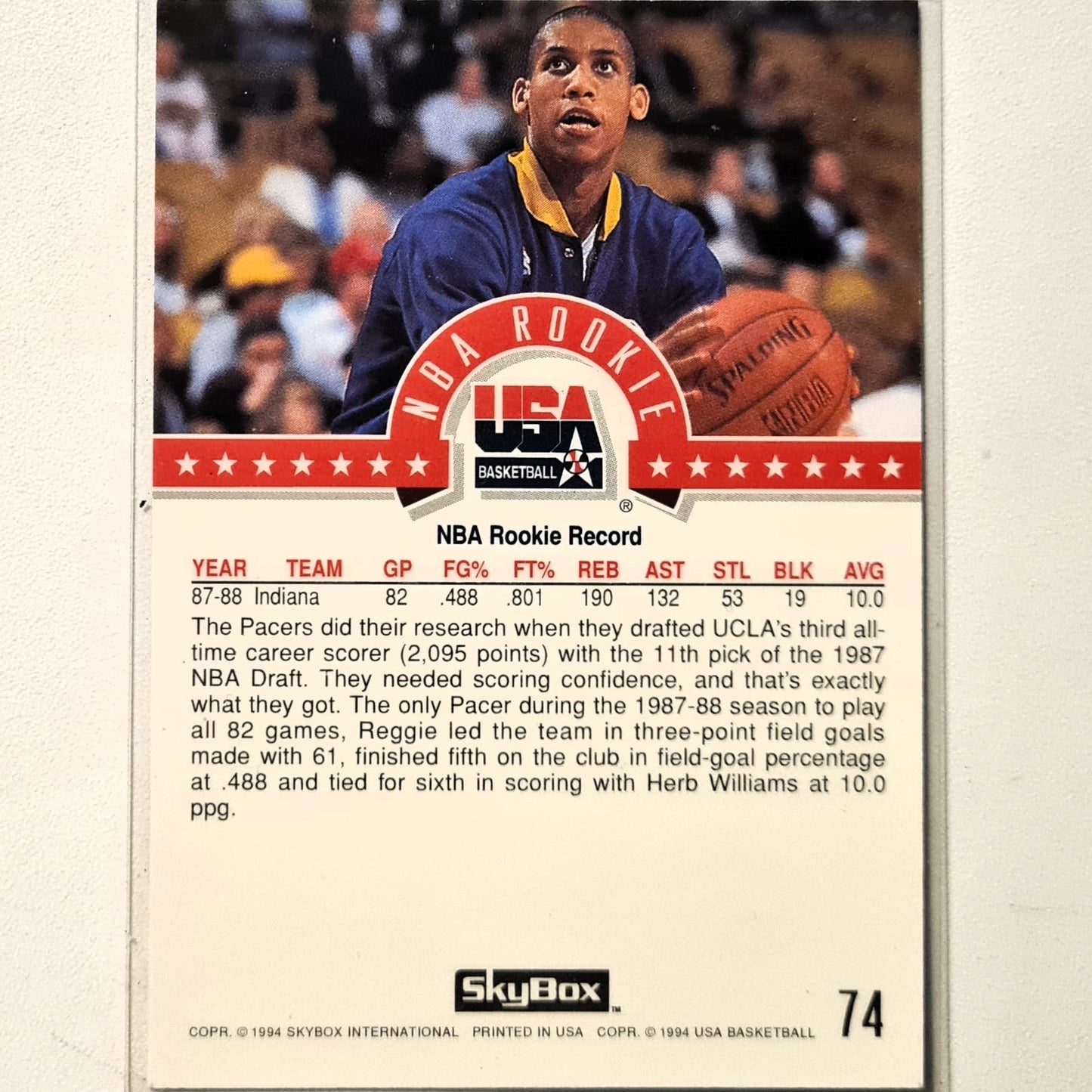 Reggie Miller 1994 Skybox USA Basketball NBA Rookie #74 insert NBA Basketball Indiana Pacers very good Sleeved