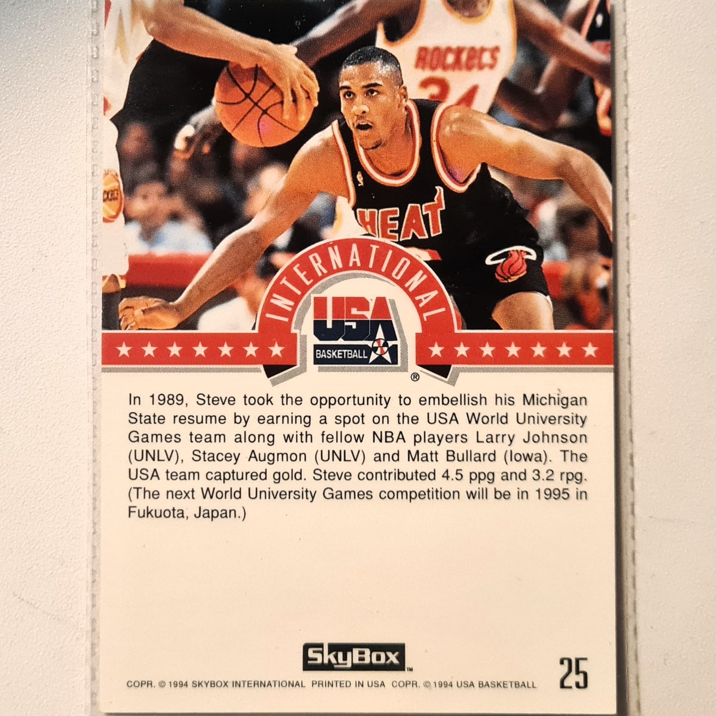 Steve Smith 1994 Skybox USA Basketball International #25 NBA Basketball Miami Heat very good Sleeved