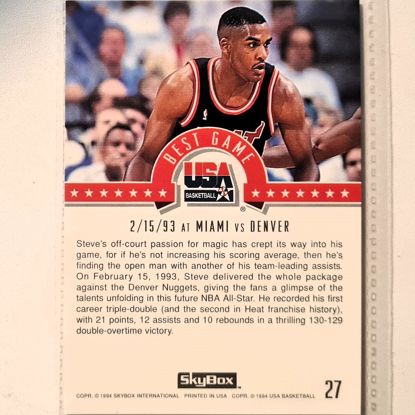 Steve Smith 1994 Skybox USA Basketball Best Game #27 NBA Basketball Miami Heat very good Sleeved