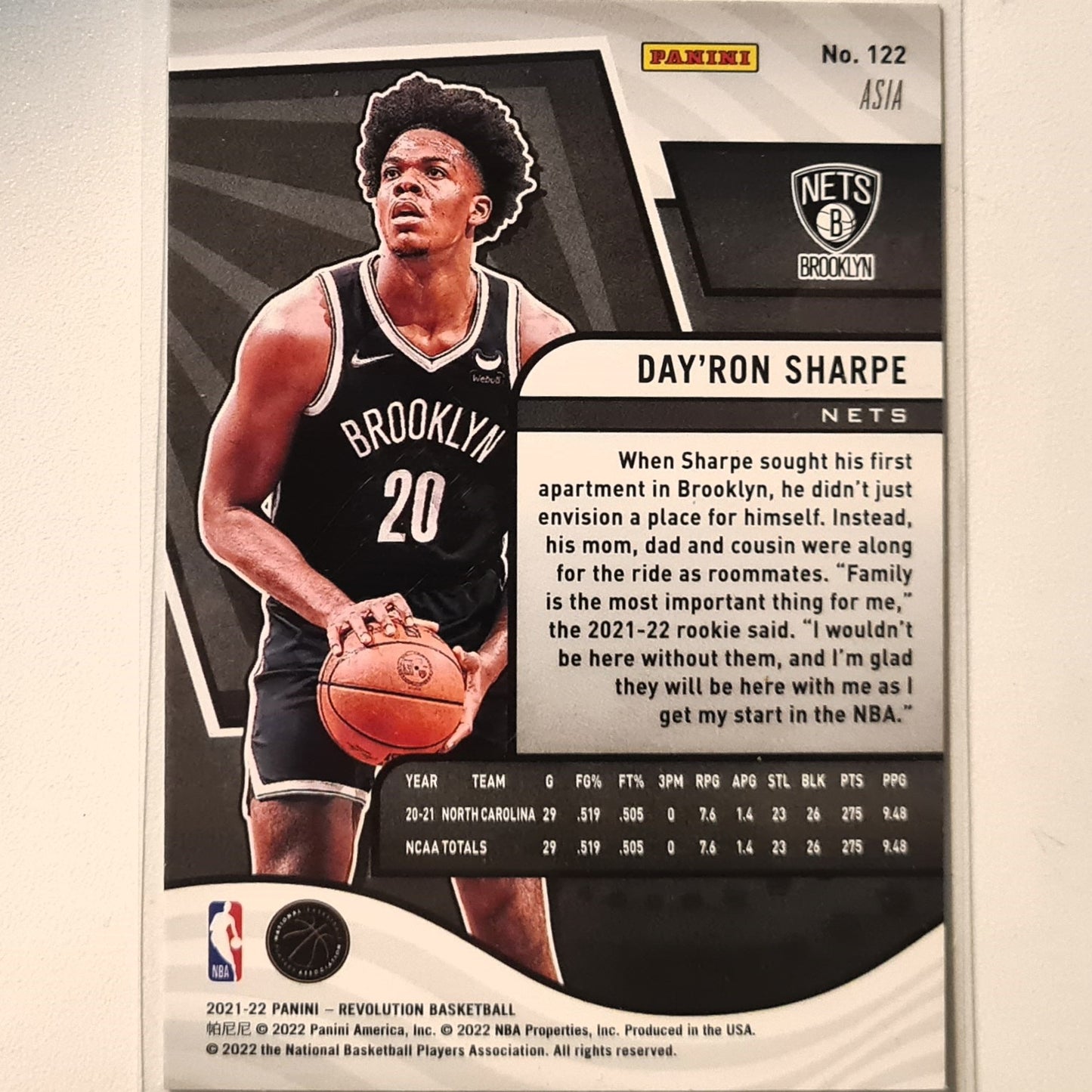 Day'Ron Sharpe 2021-22 Panini Revolution red Asia Rookie RC #122 NBA Basketball Brooklyn Nets Excellent/mint sleeved