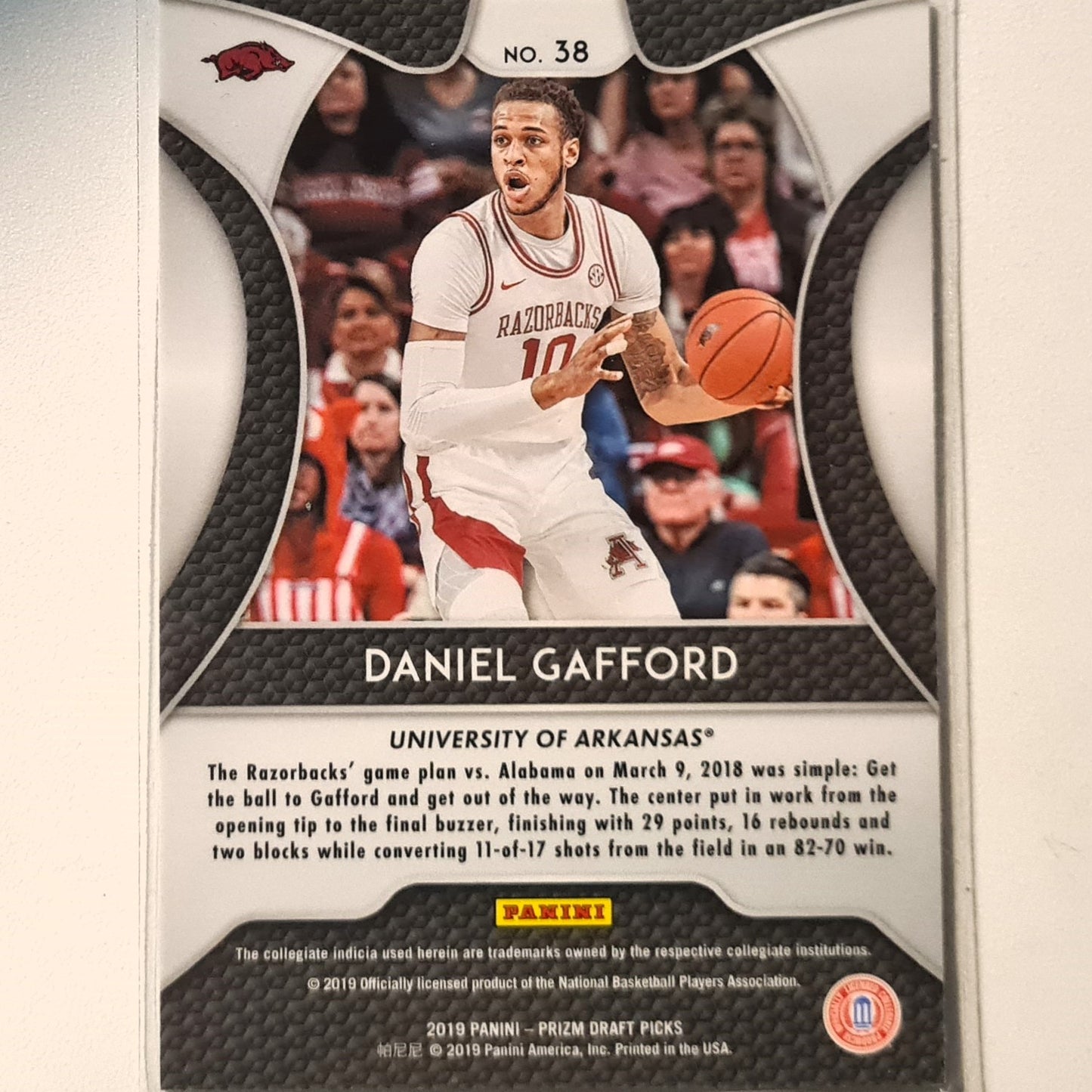 Daniel Gafford 2019 Panini Prizm Draft Picks Rookie RC #38 NBA Basketball Chicago Bulls Excellent/mint sleeved