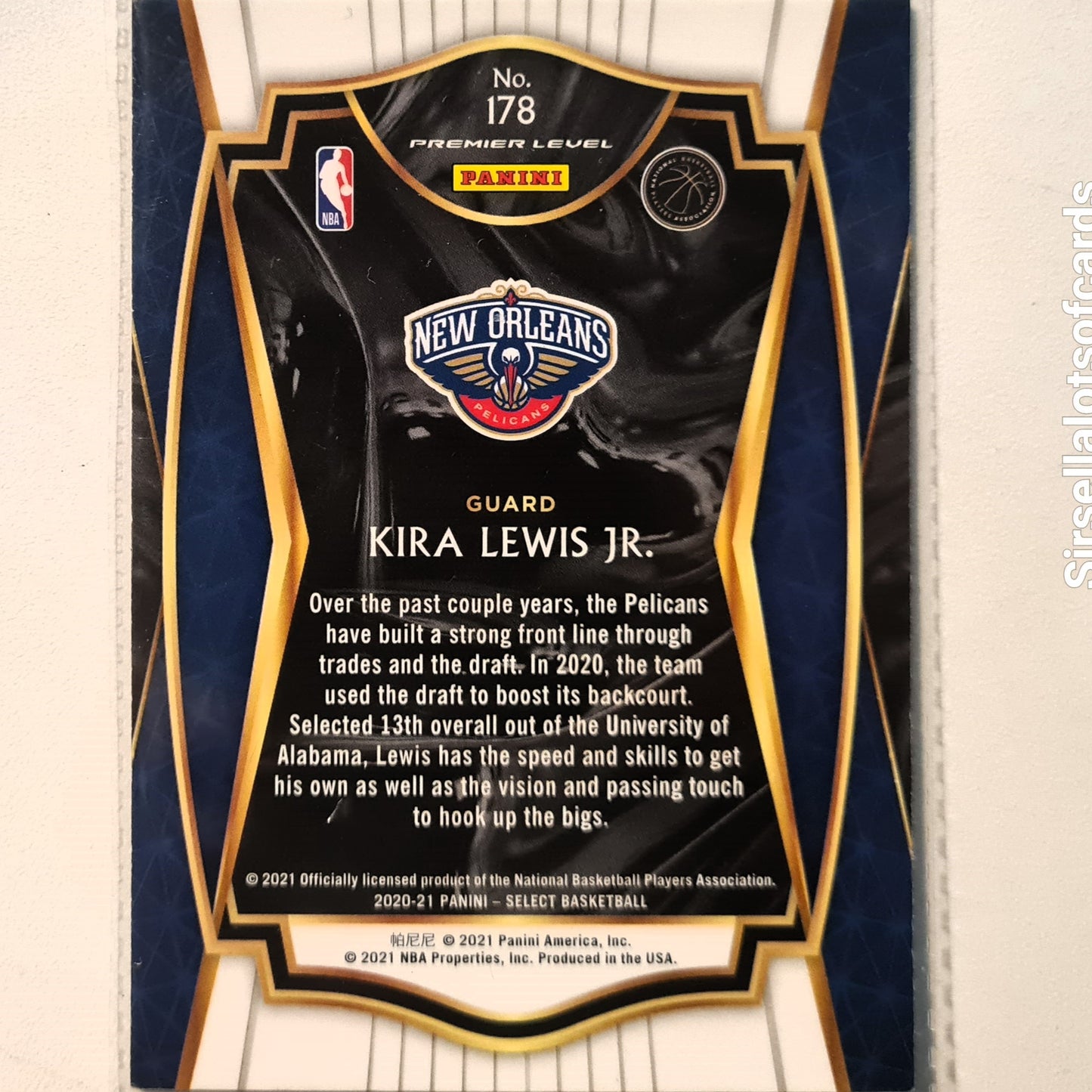 Kira Lewis Jr 2020-21 Panini Select premier level Rookie RC #178 NBA Basketball New Orleans Pelicans Excellent-Mint Sleeved