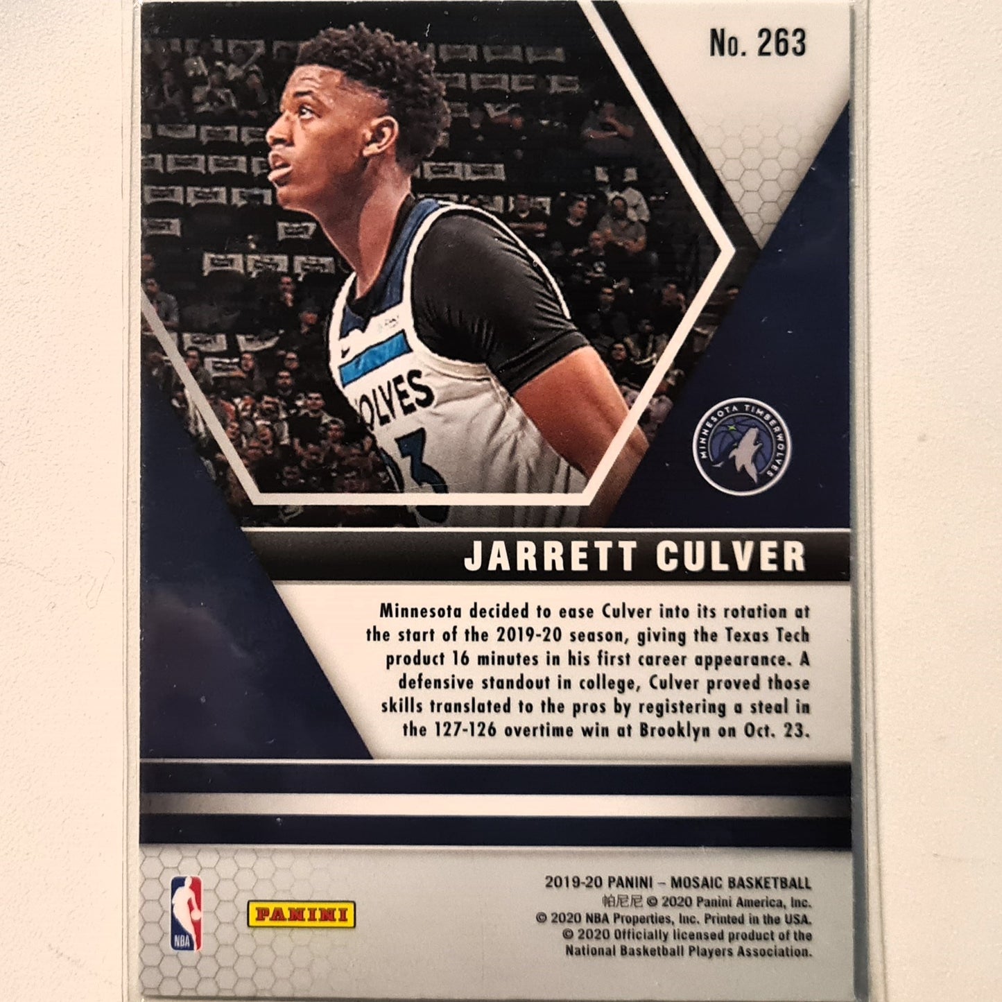 Jarrett Culver 2019-20 Panini Mosaic NBA Debut Rookie RC #263 NBA Basketball Minnesota Timberwolves Excellent/mint Sleeved