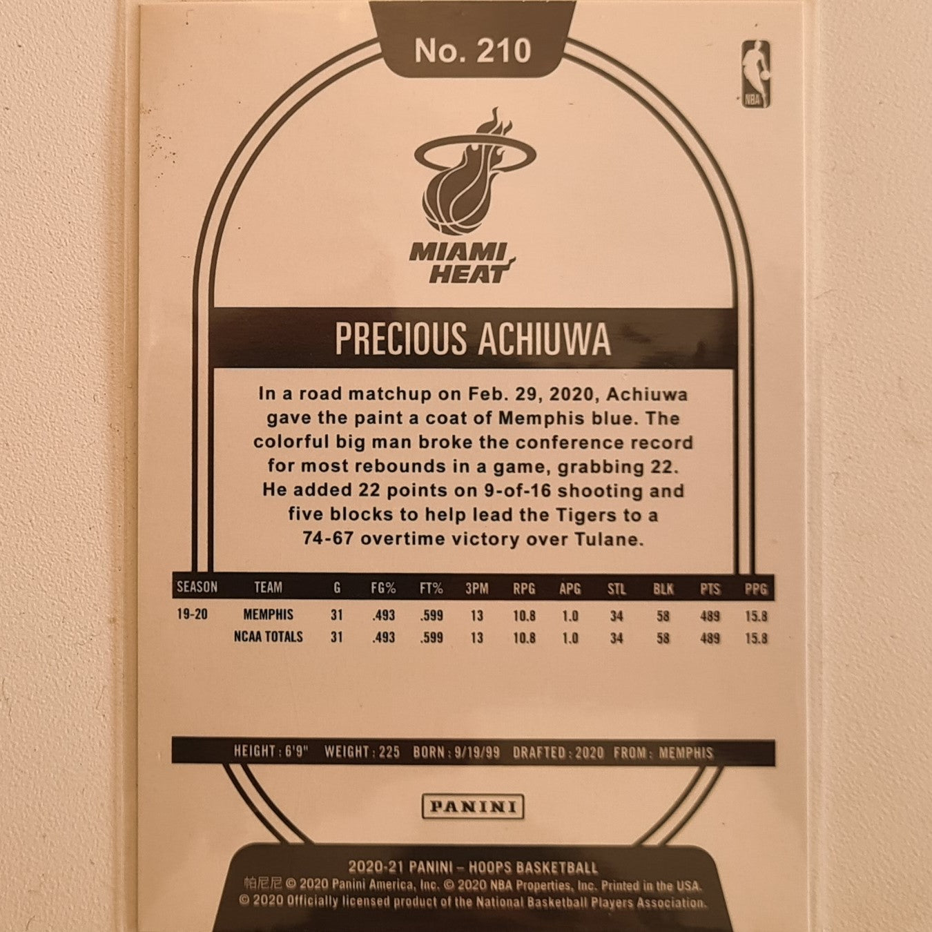 Precious Achiuwa 2020-21 Panini NBA Hoops Rookie RC Winter Edition #210 NBA Basketball Miami Heat excellent/mint Sleeved
