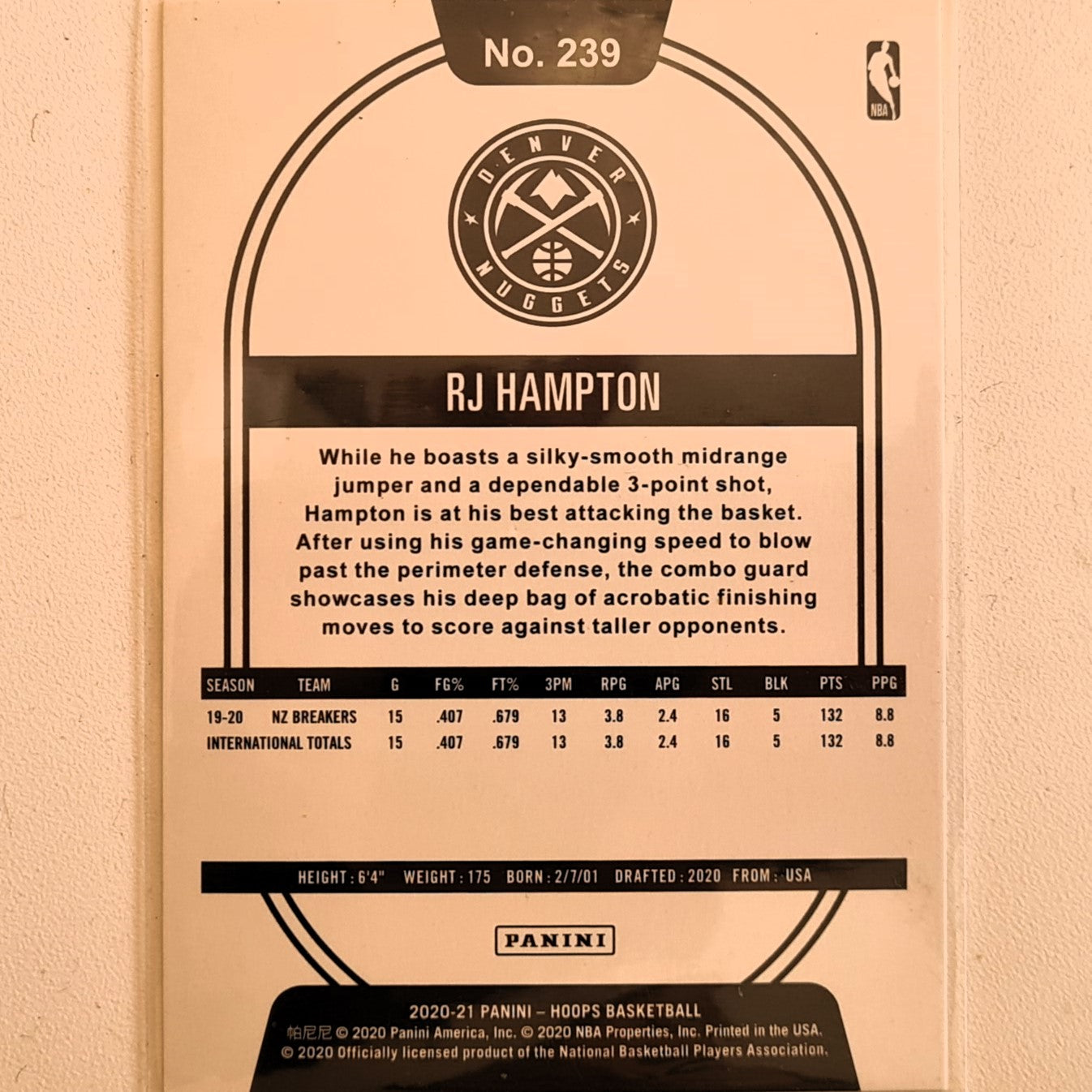 RJ Hampton 2020-21 Panini NBA Hoops Rookie RC Winter Edition #239 NBA Basketball Denver Nuggets excellent/mint Sleeved