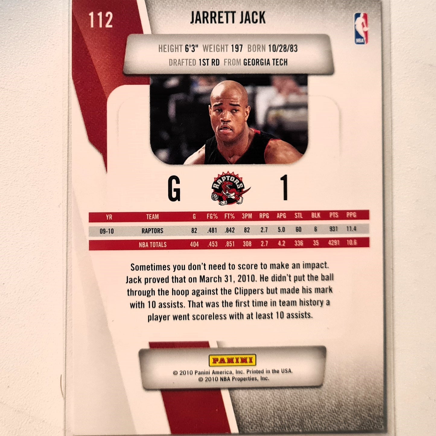Jarrett Jack 2010-11 Panini Prestige #112 NBA Basketball Toronto Raptors very good Sleeved