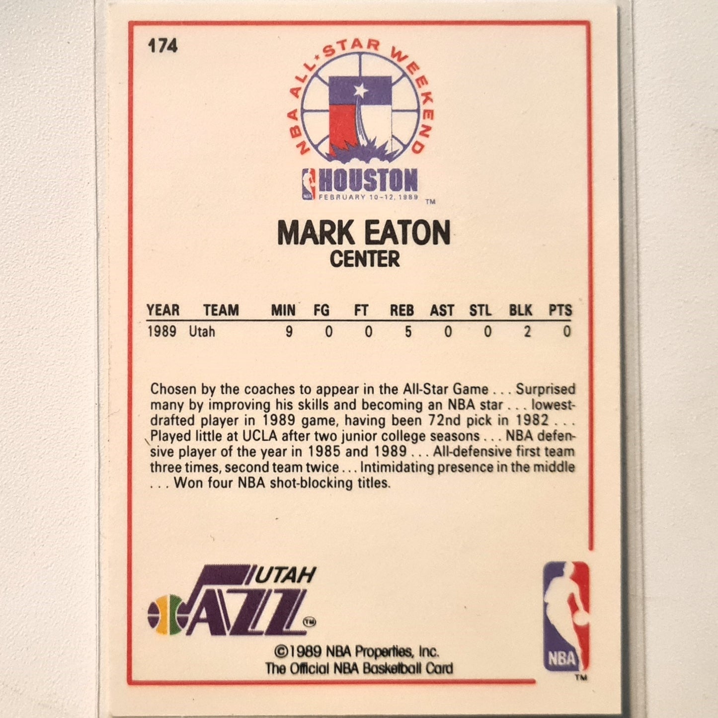 Mark Eaton 1989 NBA Hoops all star game #174 NBA Basketball Utah Jazz Excellent sleeved