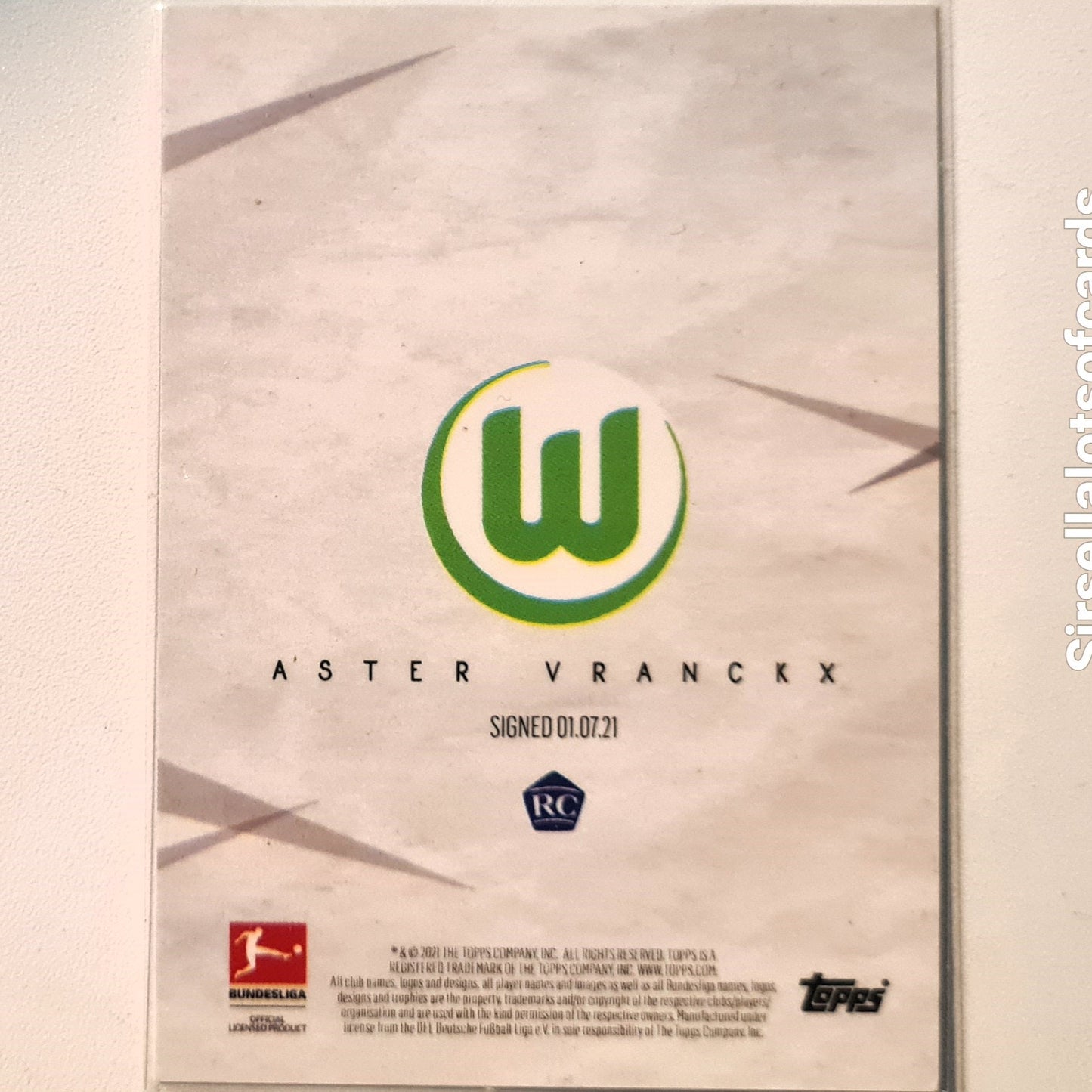 Aster Vranckx 2021 Topps Bundesliga rising star Rookie RC Soccer Football Wolfsburg Excellent/mint sleeved