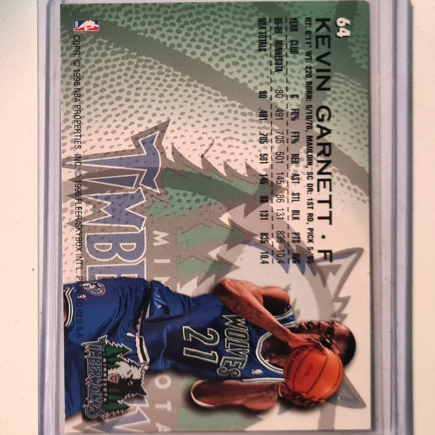 Kevin Garnett 1996 Fleer 96-97 #64 NBA Basketball Minnesota Timberwolves Excellent Sleeved