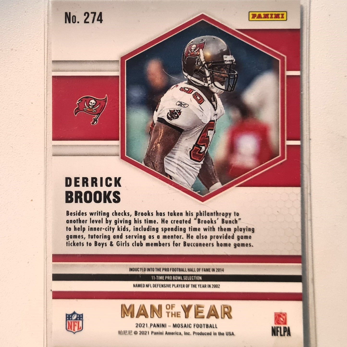 Derrick Brooks 2021 Panini Mosaic #274 NFLPA American Football Tampa bay Buccaneers Excellent Sleeved