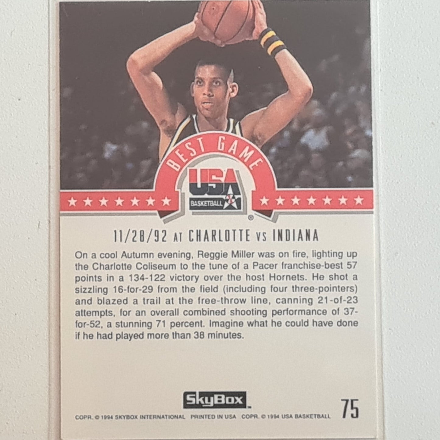 Reggie Miller 1994 Skybox NBA Basketball Best Game #75 NBA Indiana Pacers Excellent sleeved