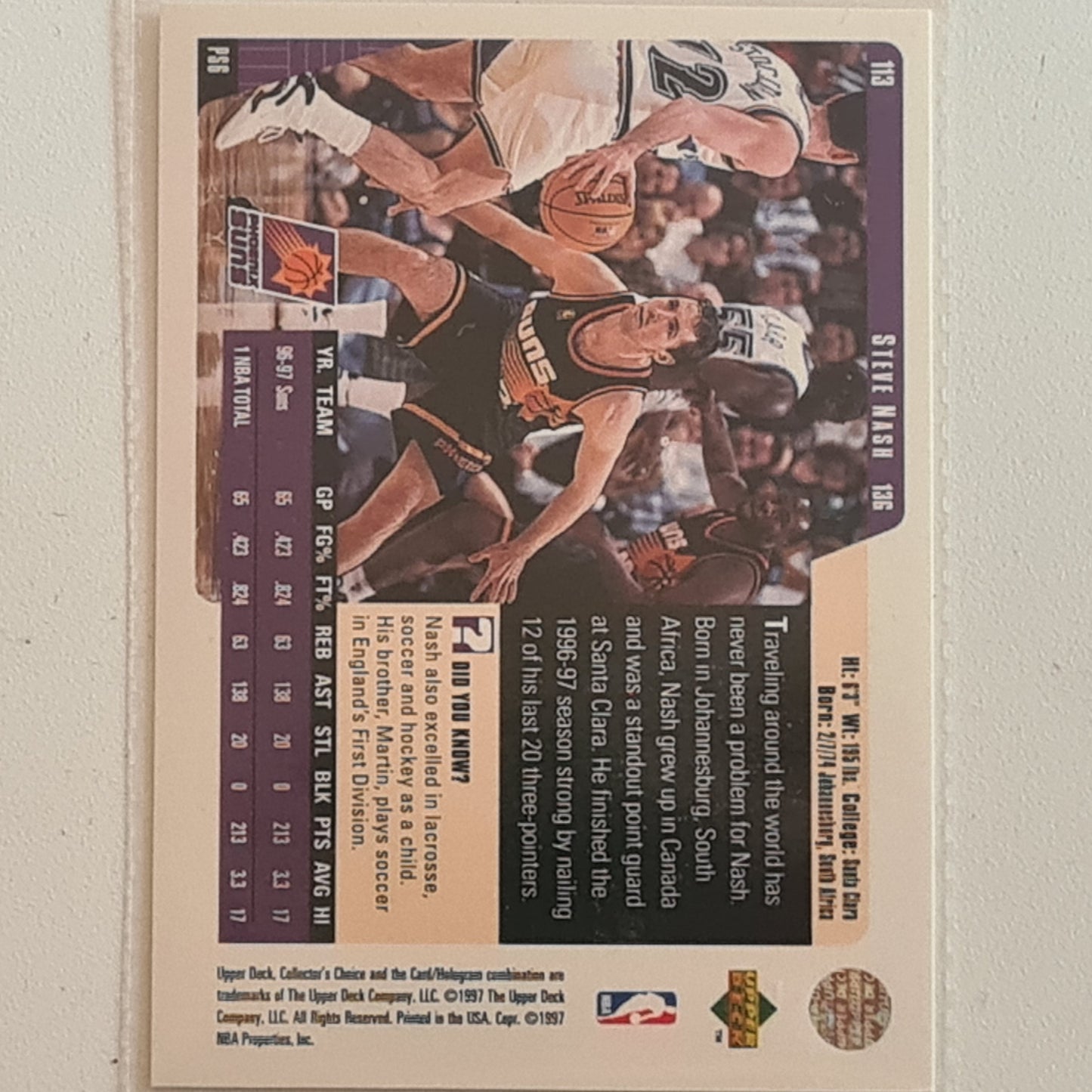 Steve Nash 1997 Upper-Deck #113 NBA Basketball Phoenix Suns Excellent sleeved