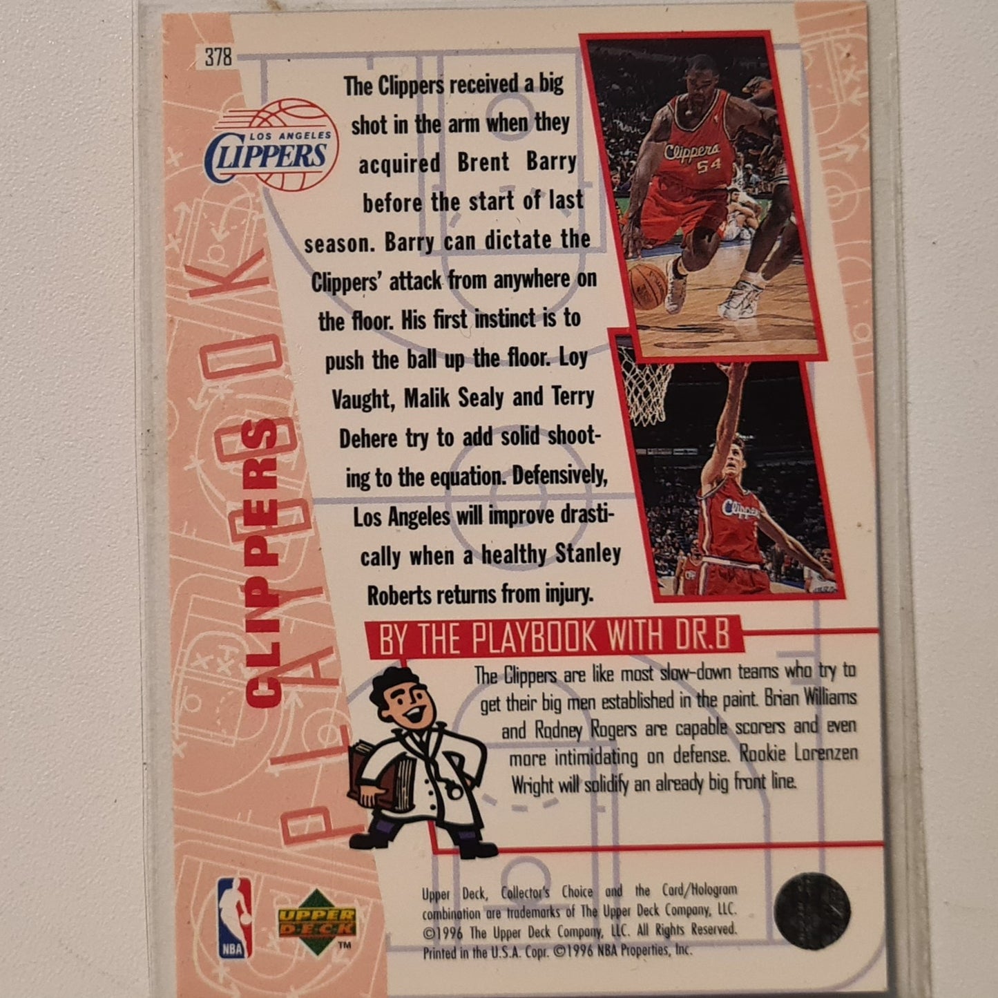 Team Squad 1996 Upper-Deck Playbook #378 NBA Basketball Los Angeles Clippers Excellent sleeved