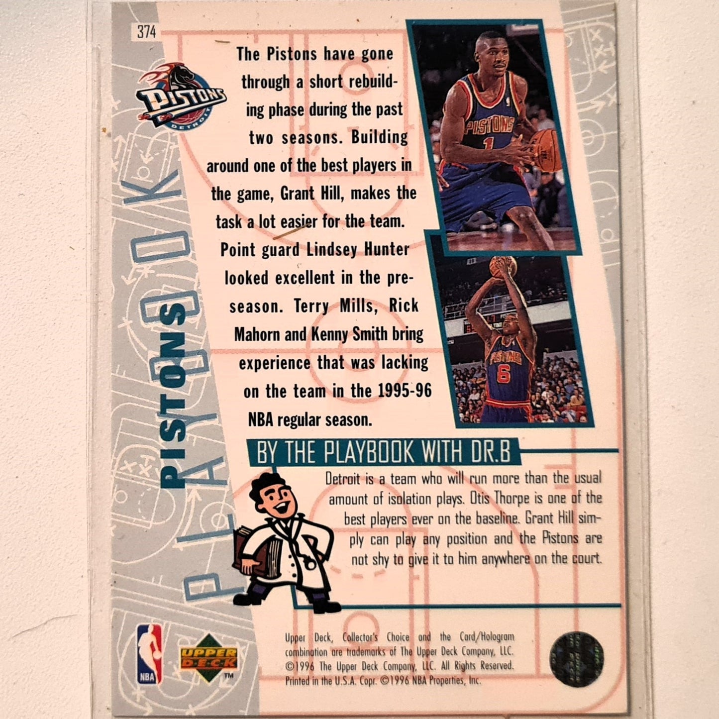 Team Squad Grant Hill 1996 Upper-Deck Playbook #368 NBA Basketball Detroit Pistons Excellent sleeved