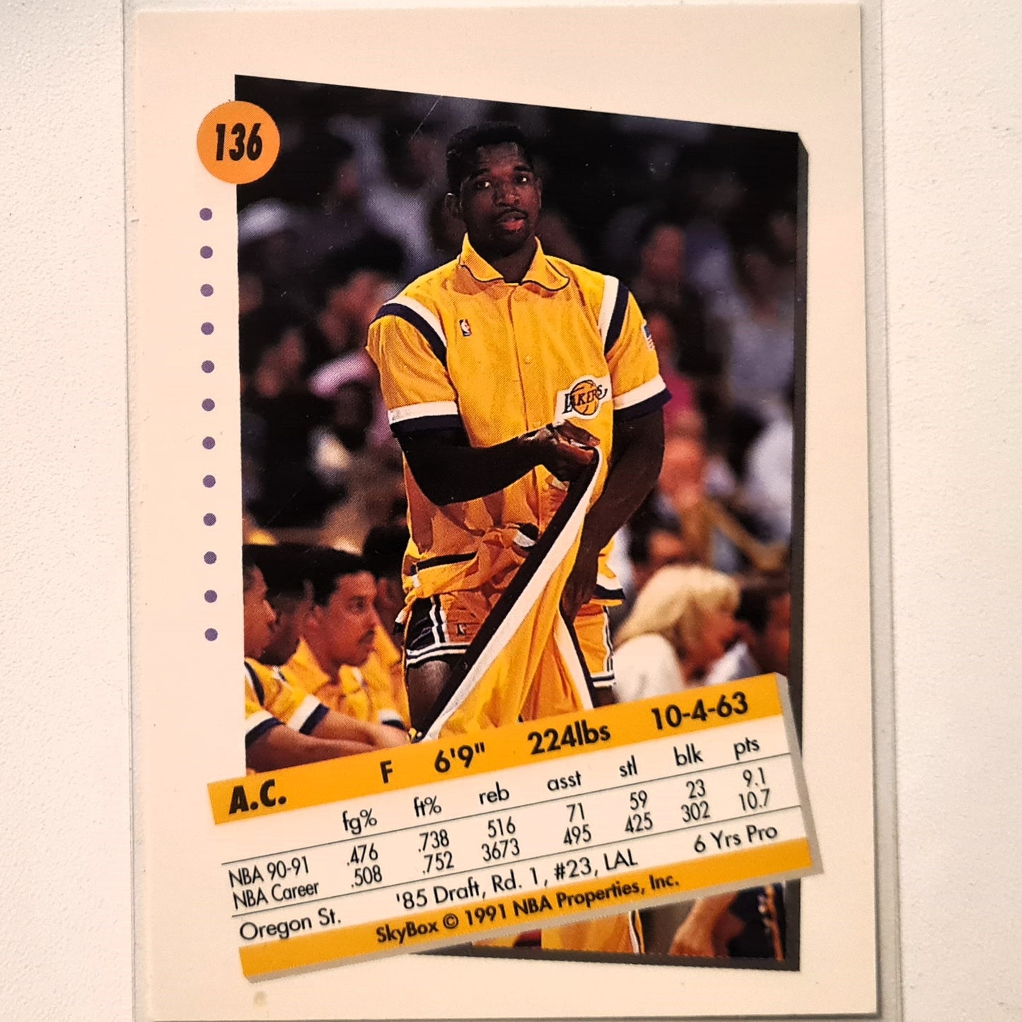 AC Green 1991 Skybox #136 NBA Basketball LA Lakers excellent sleeved