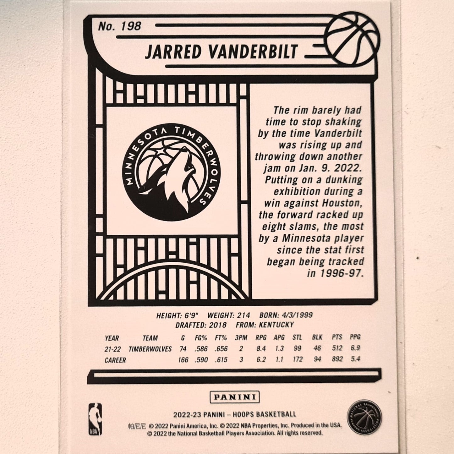 Jarred Vanderbilt 2022-23 Upper-Deck #198 NBA Basketball Minnesota Timberwolves Excellent sleeved