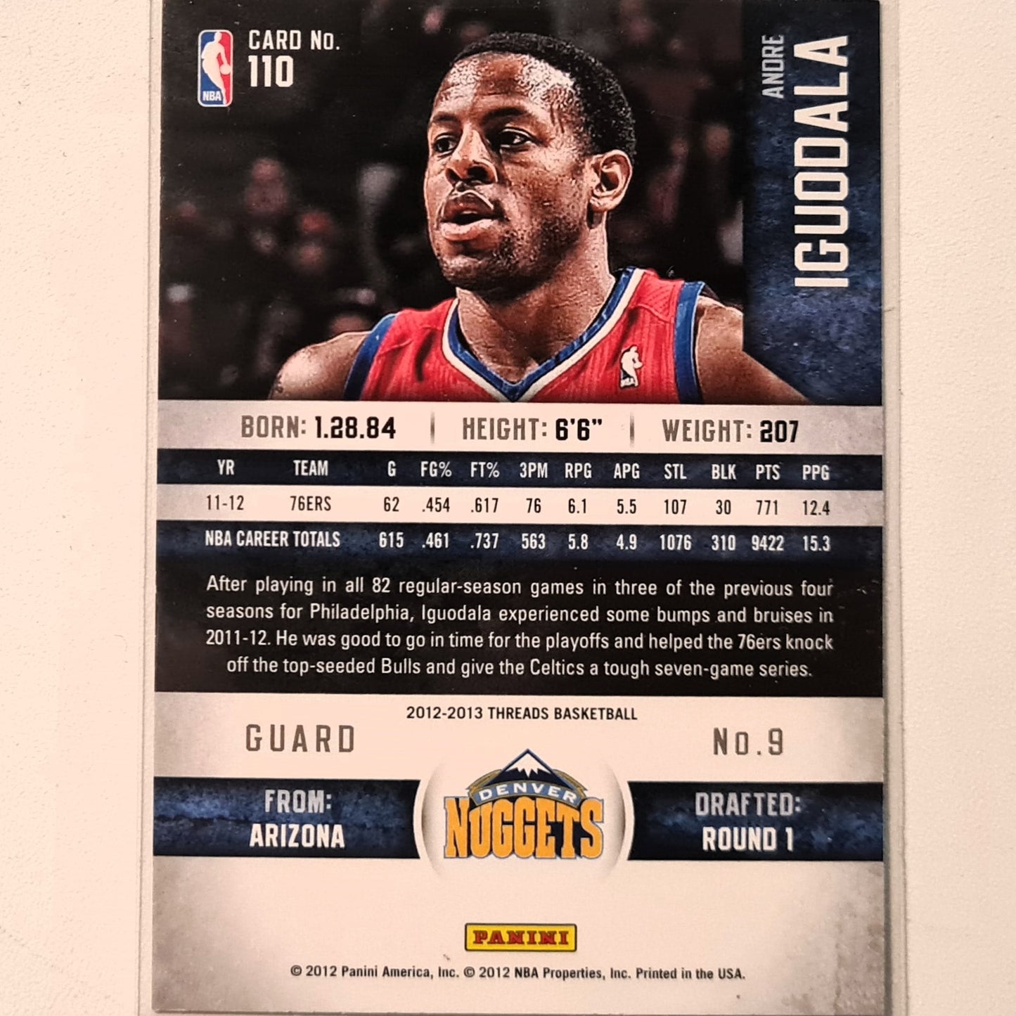 Andre Iguodala 2012-13 Panini Threads #110 NBA Basketball Philadelphia 76ers very good sleeved