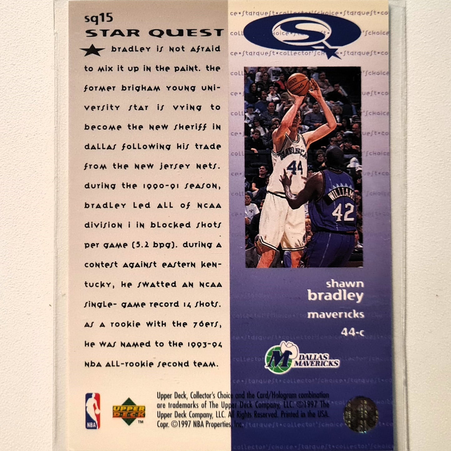 Shawn Bradley 1997 Upper-Deck Star Quest SQ15 NBA Basketball Dallas Mavericks Excellent Sleeved