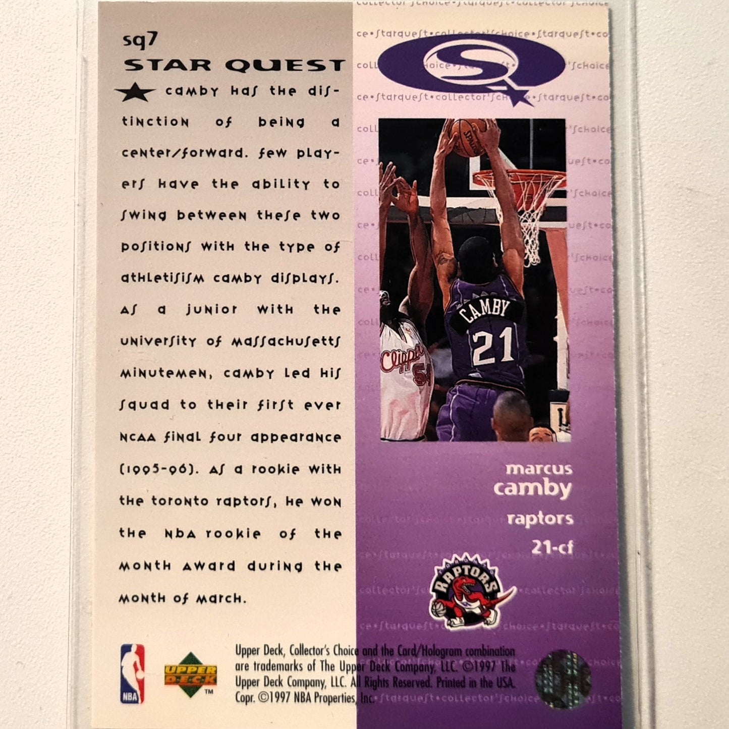 Marcus Camby 1997 Upper-Deck Star Quest SQ7 NBA Basketball Toronto Raptors Excellent Sleeved
