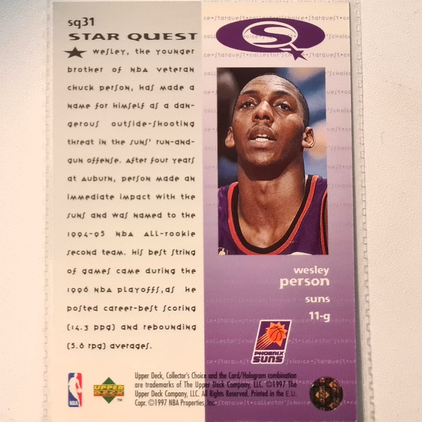 Wesley Person 1997 Upper-Deck Star Quest SQ31 NBA Basketball Phoenix Suns Excellent Sleeved