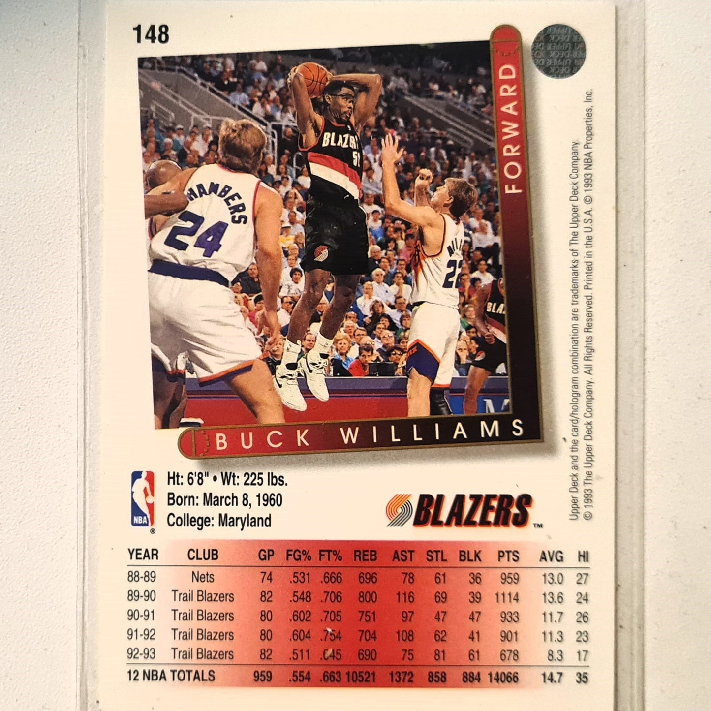Buck Williams 1993 Upper Deck #148 NBA Basketball Portland Trail Blazers Excellent Sleeved