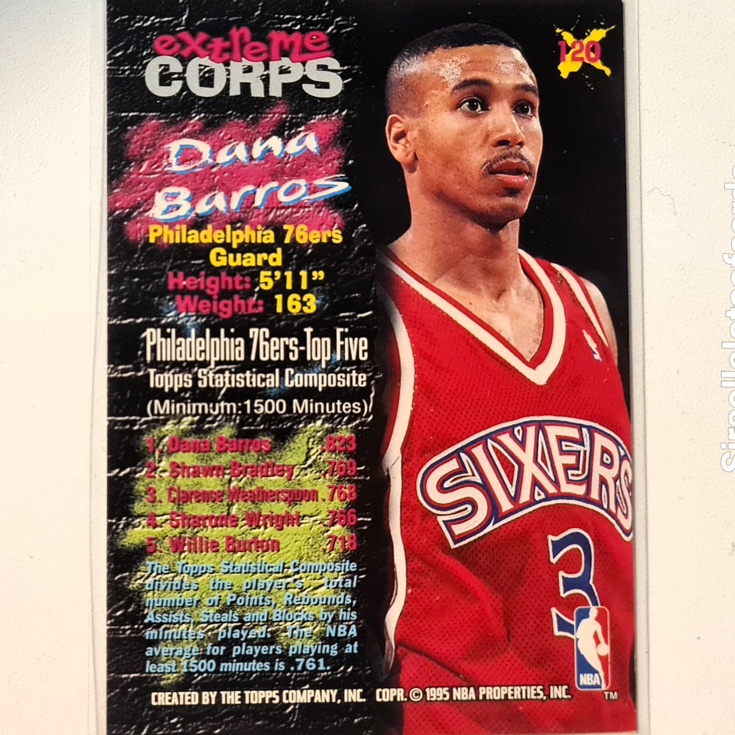 Dana Barros 1995 Topps stadium club extreme corps #120 NBA Basketball Philadelphia 76ers Excellent Sleeved