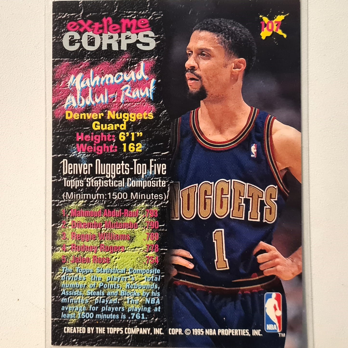 Mahmoud Abdul-Rauf 1995 Topps stadium club extreme corps #107 NBA Basketball Denver Nuggets Excellent Sleeved
