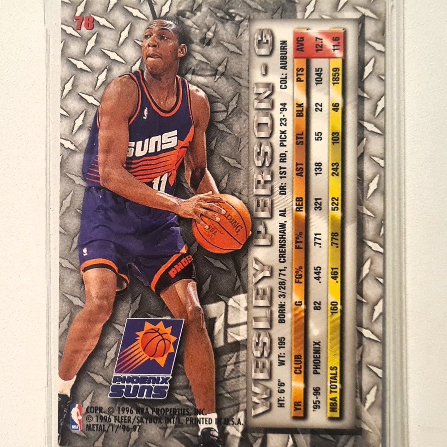 Wesley Person 1996 Fleer metal 96-97 #78 NBA Basketball Phoenix Suns Excellent sleeved