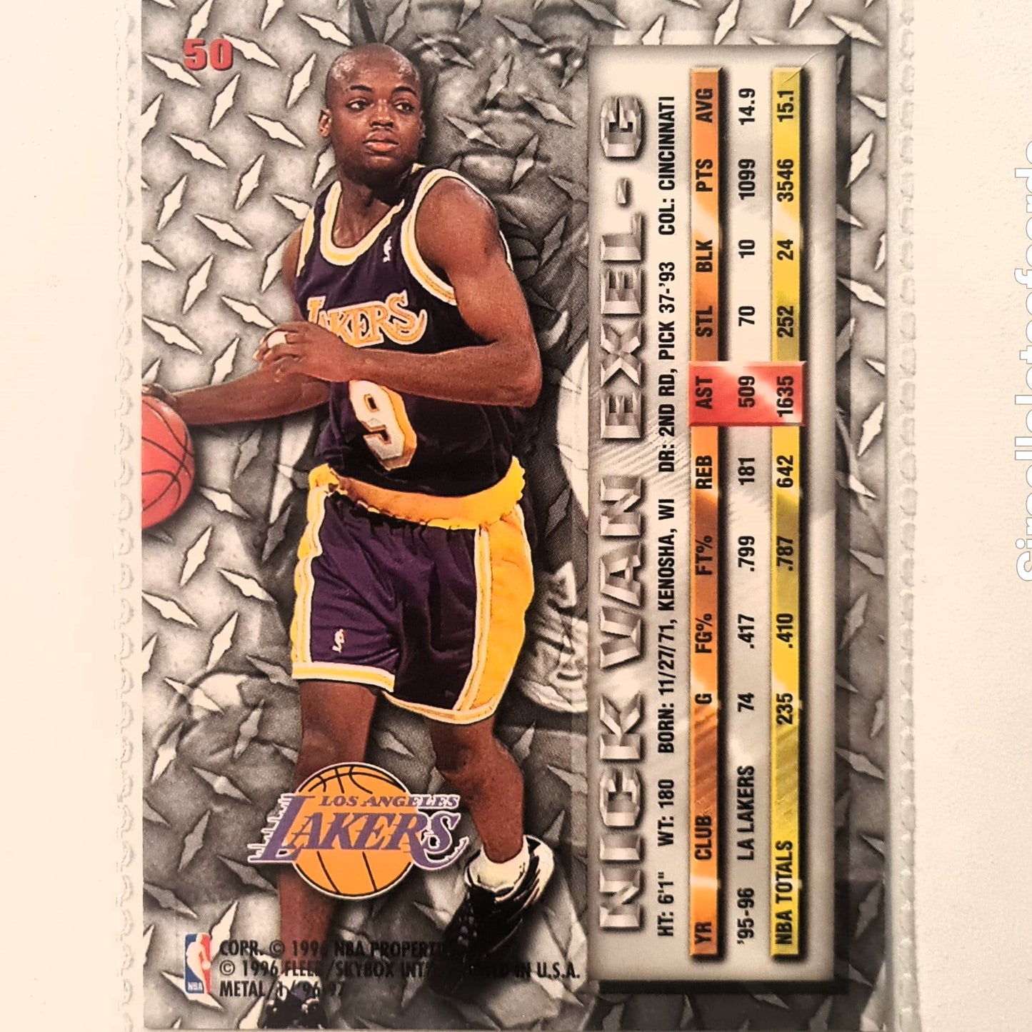 Nick Van Exel 1996 Fleer metal 96-97 #50 NBA Basketball LA Lakers Excellent sleeved