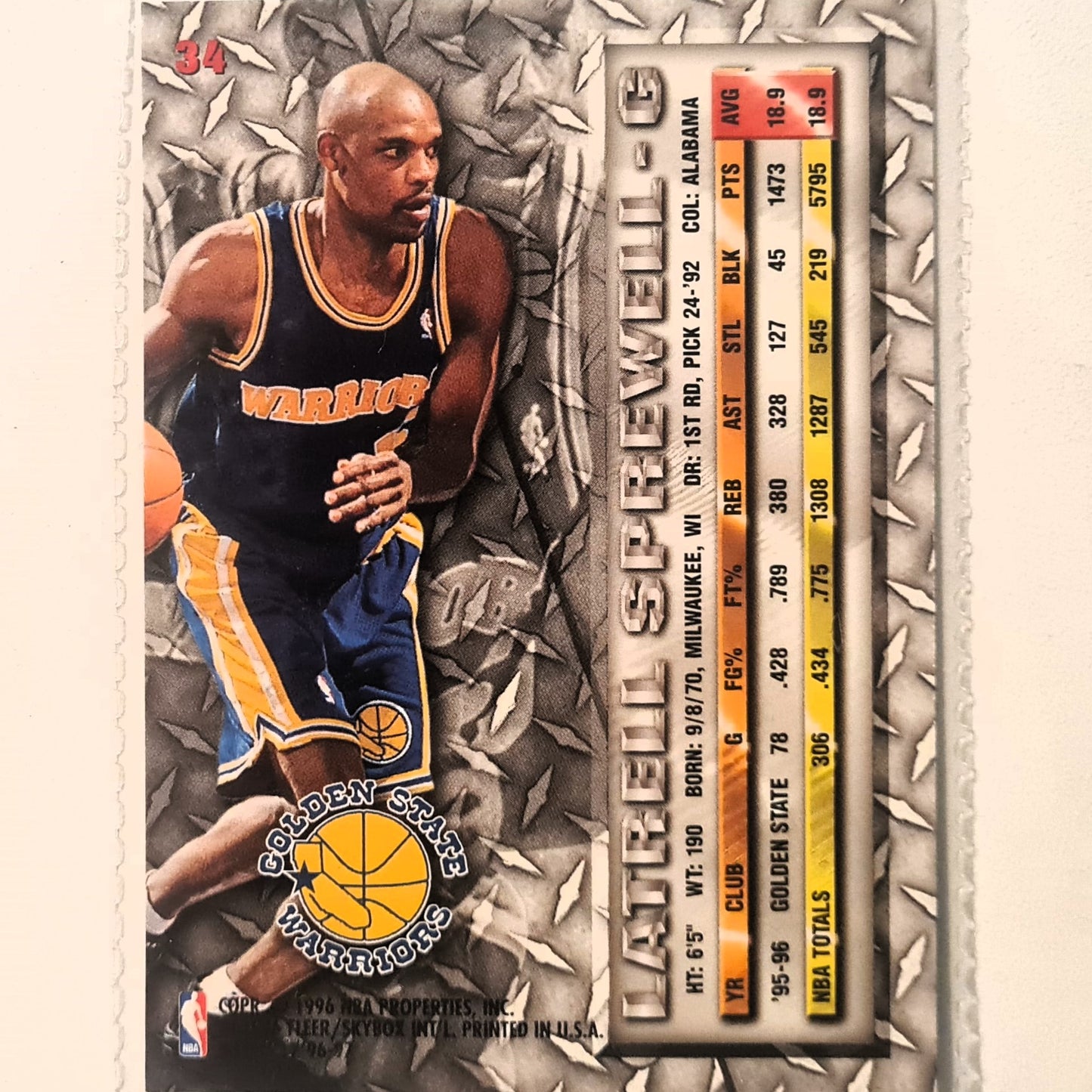 Lattrell Sprewell 1996 Fleer metal 96-97 #34 NBA Basketball LA Lakers Excellent sleeved