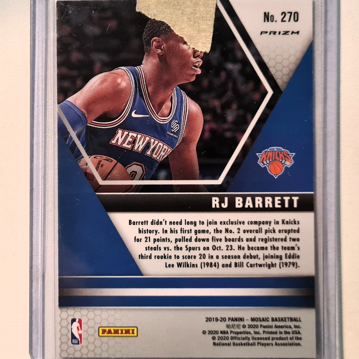 RJ Barrett 2019-20 Panini Mosaic NBA Debut blue/orange reactive Prizm Rookie RC #270 NBA Basketball New York Knicks excellent Sleeved