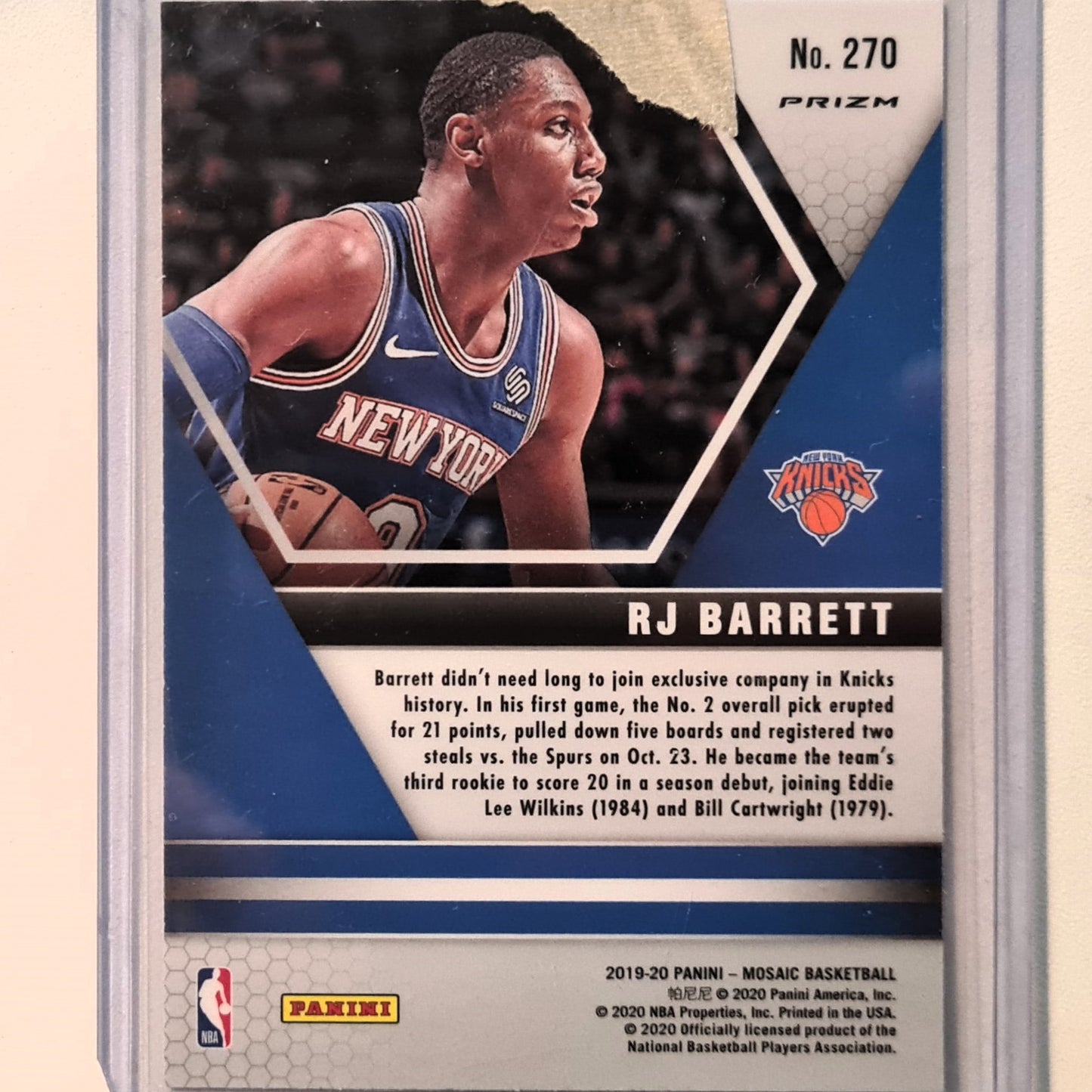 RJ Barrett 2019-20 Panini Mosaic NBA Debut pink Prizm Rookie RC #270 NBA Basketball New York Knicks excellent Sleeved
