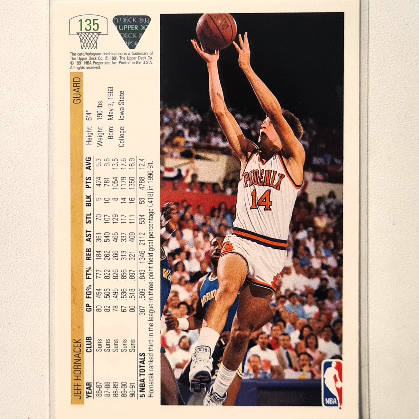 Jeff Hornacek 1991 Upper-Deck #22 NBA Basketball Phoenix Suns Excellent Sleeved