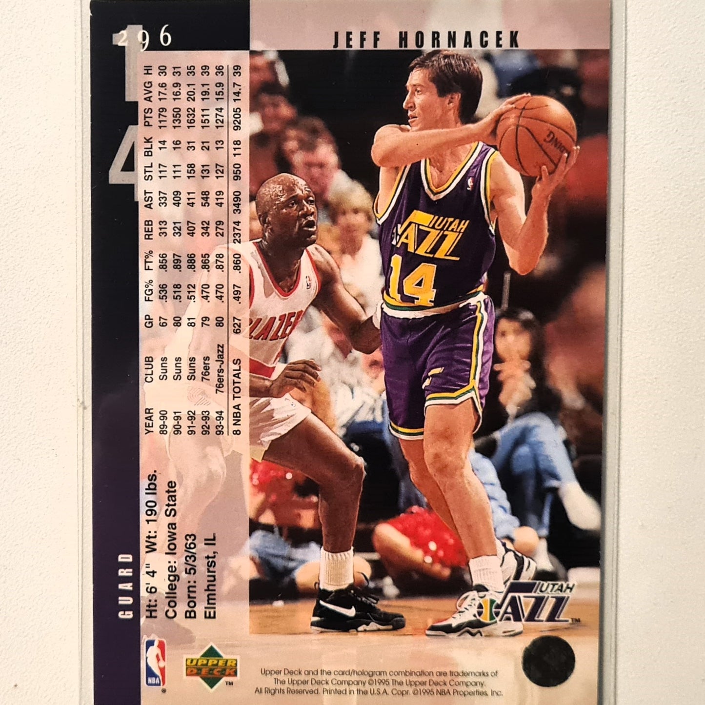 Jeff Hornacek 1995 Upper-Deck #296 NBA Basketball Utah Jazz very good/excellent Sleeved