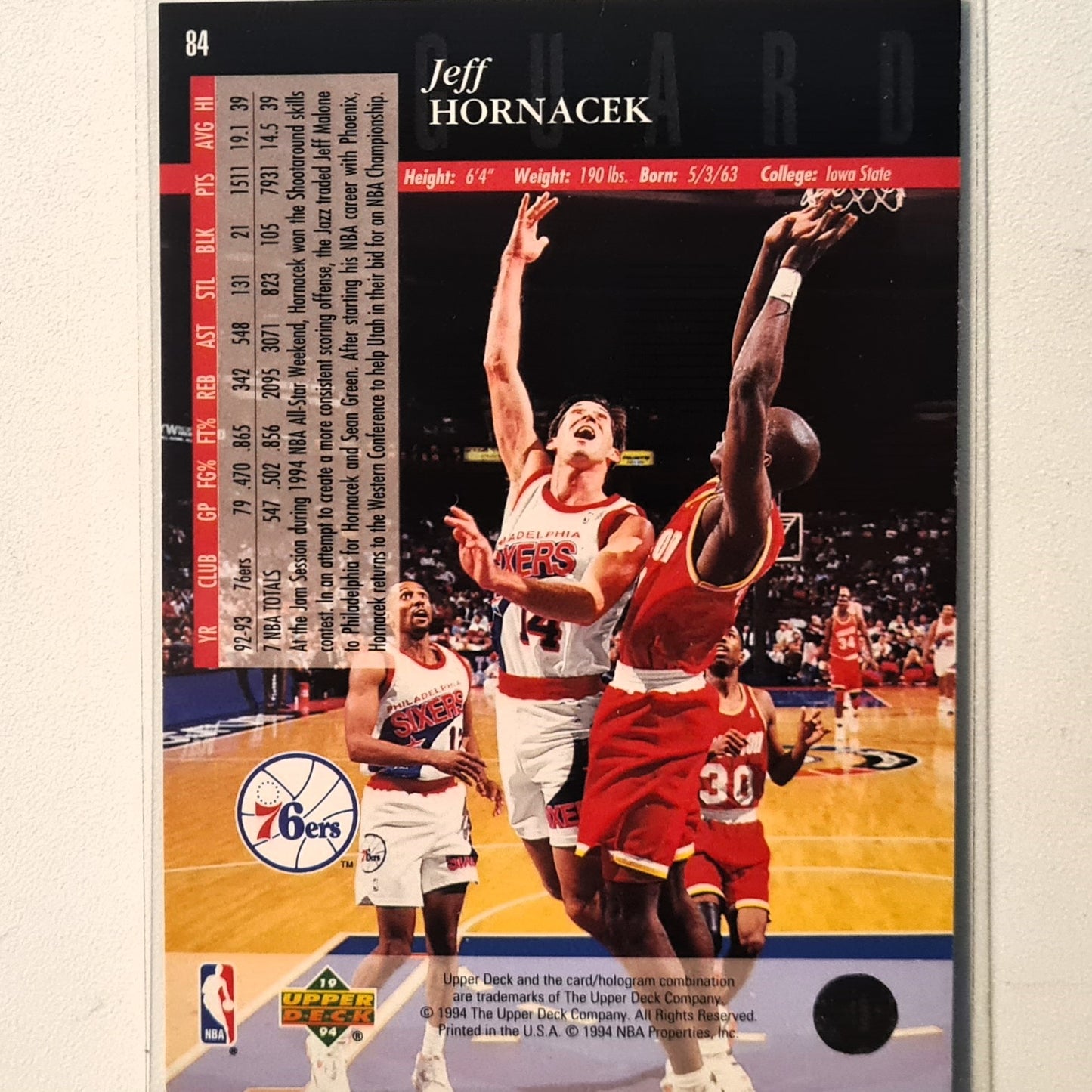 Jeff Hornacek 1994 Upper-Deck #84 NBA Basketball Utah Jazz very good/excellent Sleeved
