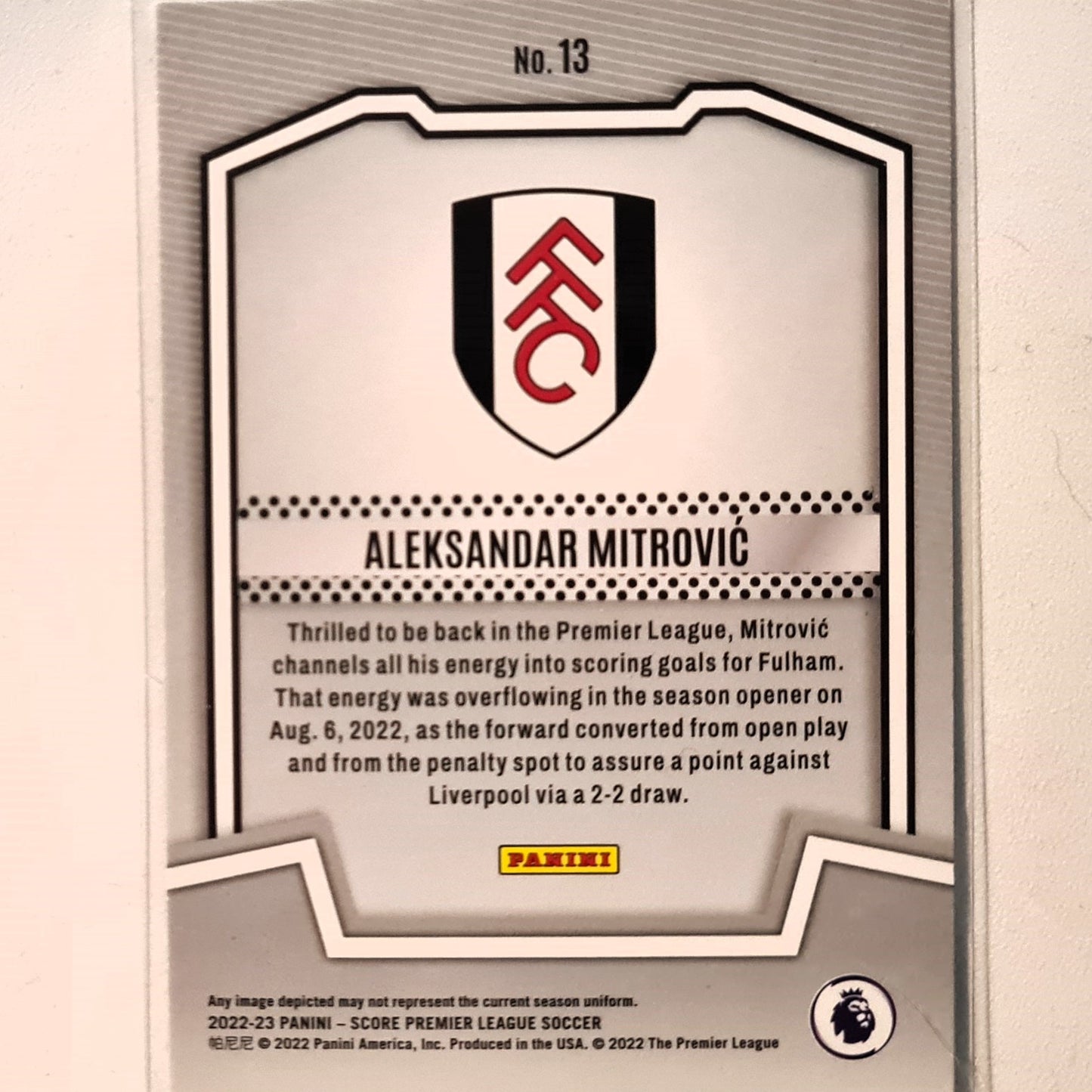 Aleksandar Mitrovic 2022-23 Panini Score premier league TEAM #13 Soccer Football Fulham Excellent/mint Sleeved