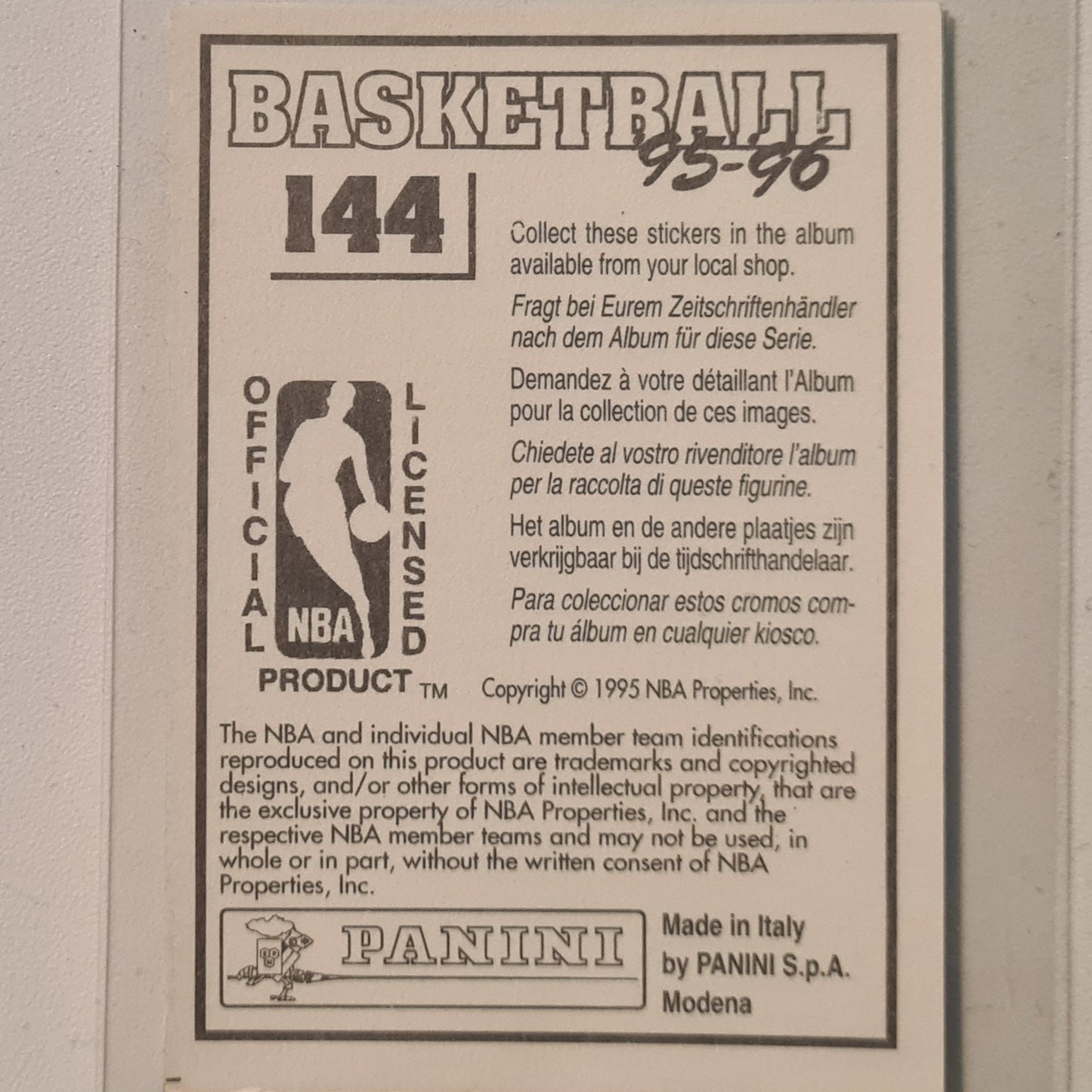 Chris Webber 1995 Panini NBA Basketball 95-96 power player Hologram sticker #144 Washington Bullets Excellent Sleeved