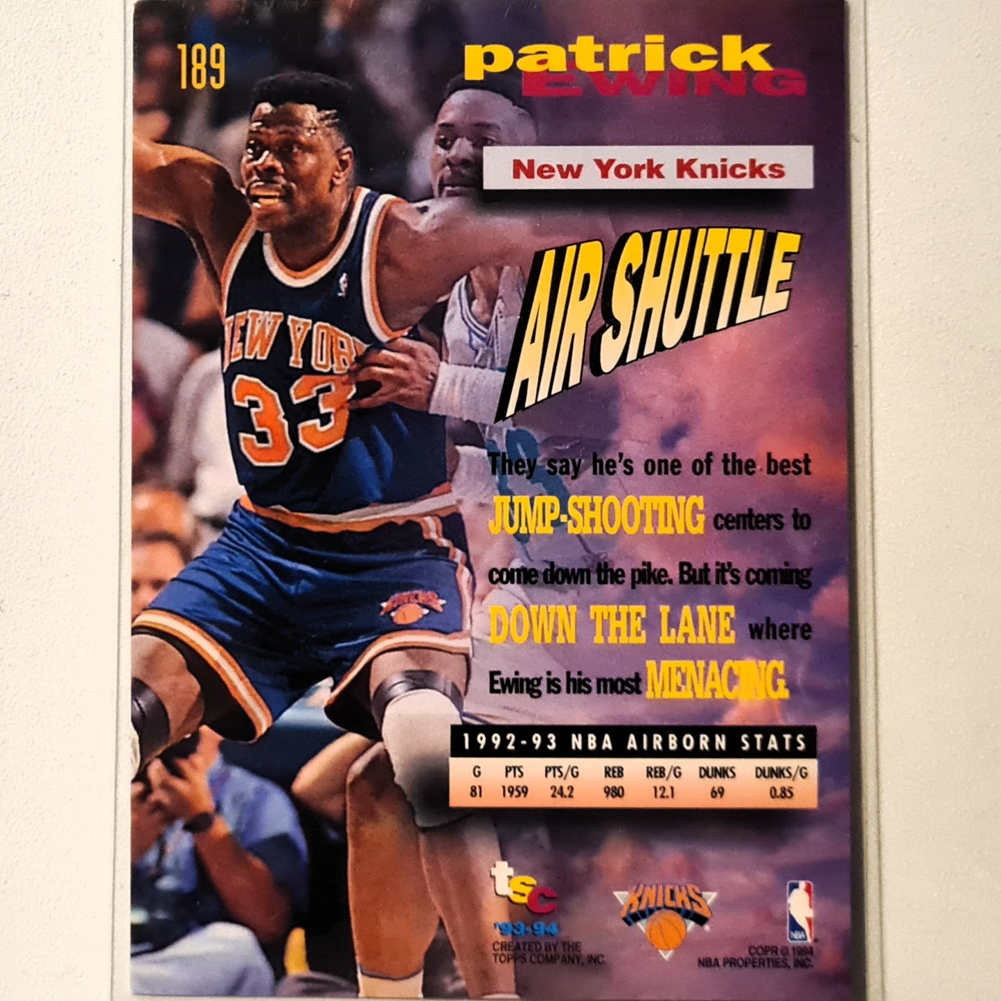 Patrick Ewing Topps Stadium Club Frequent Flyers #189 NBA Basketball New York Knicks very good sleeved